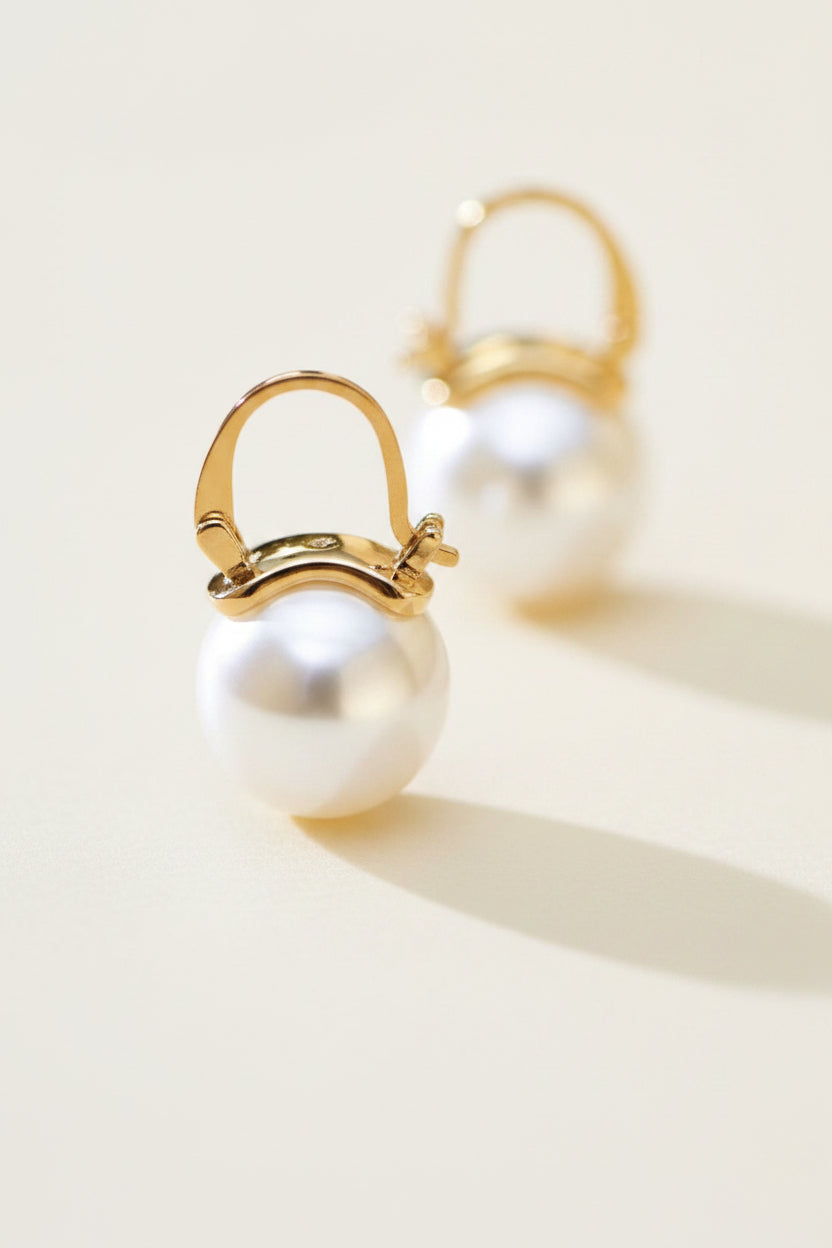 Pearl Earrings in 18k Gold Plate, Tarnish Resistant