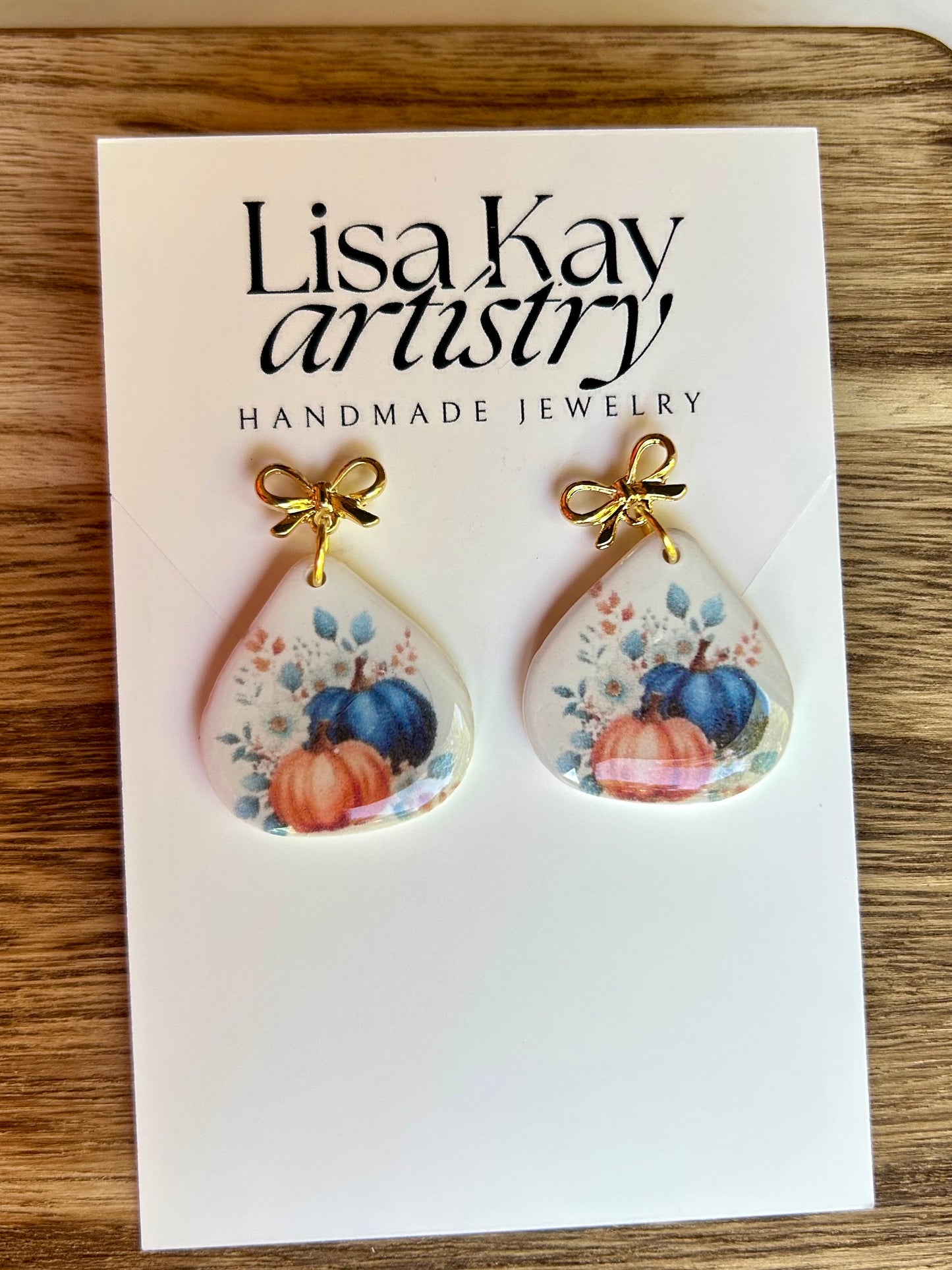 Pumpkin Teardrops and Bows Dangle Earrings
