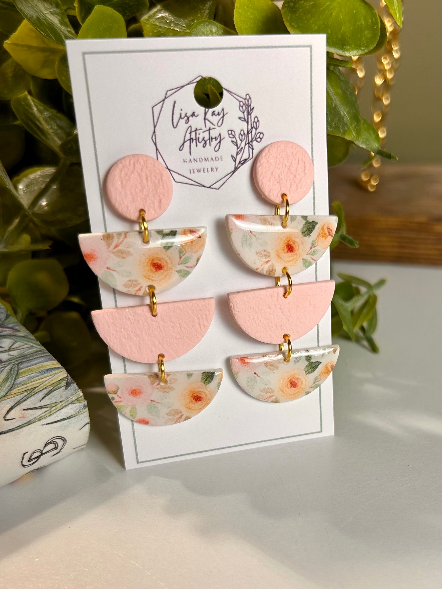 Buttercream and Pink Half circle 4 Piece Dangle