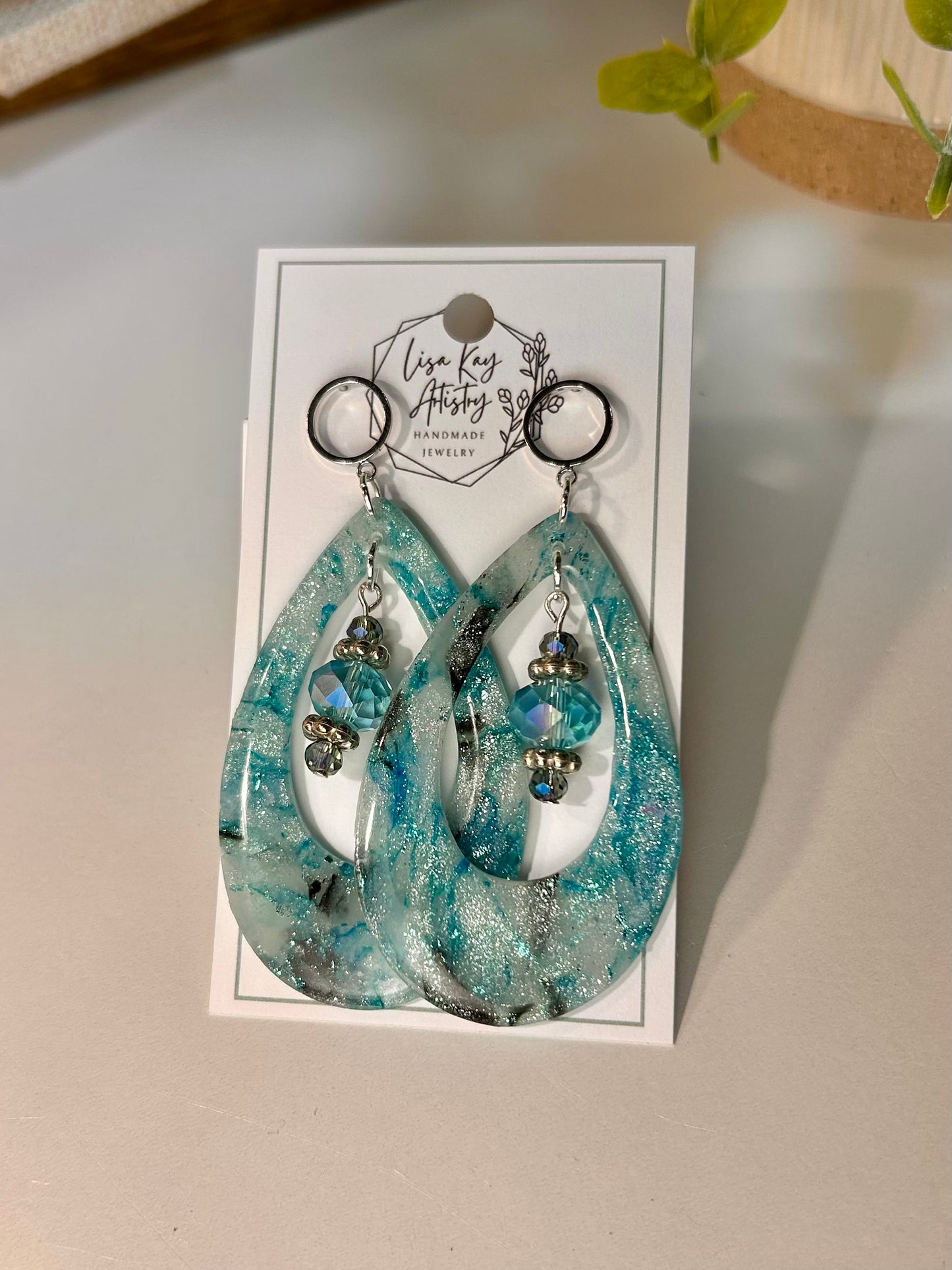 Northern Lights Tear Drop Large in Teal Blue Aqua Black Statement