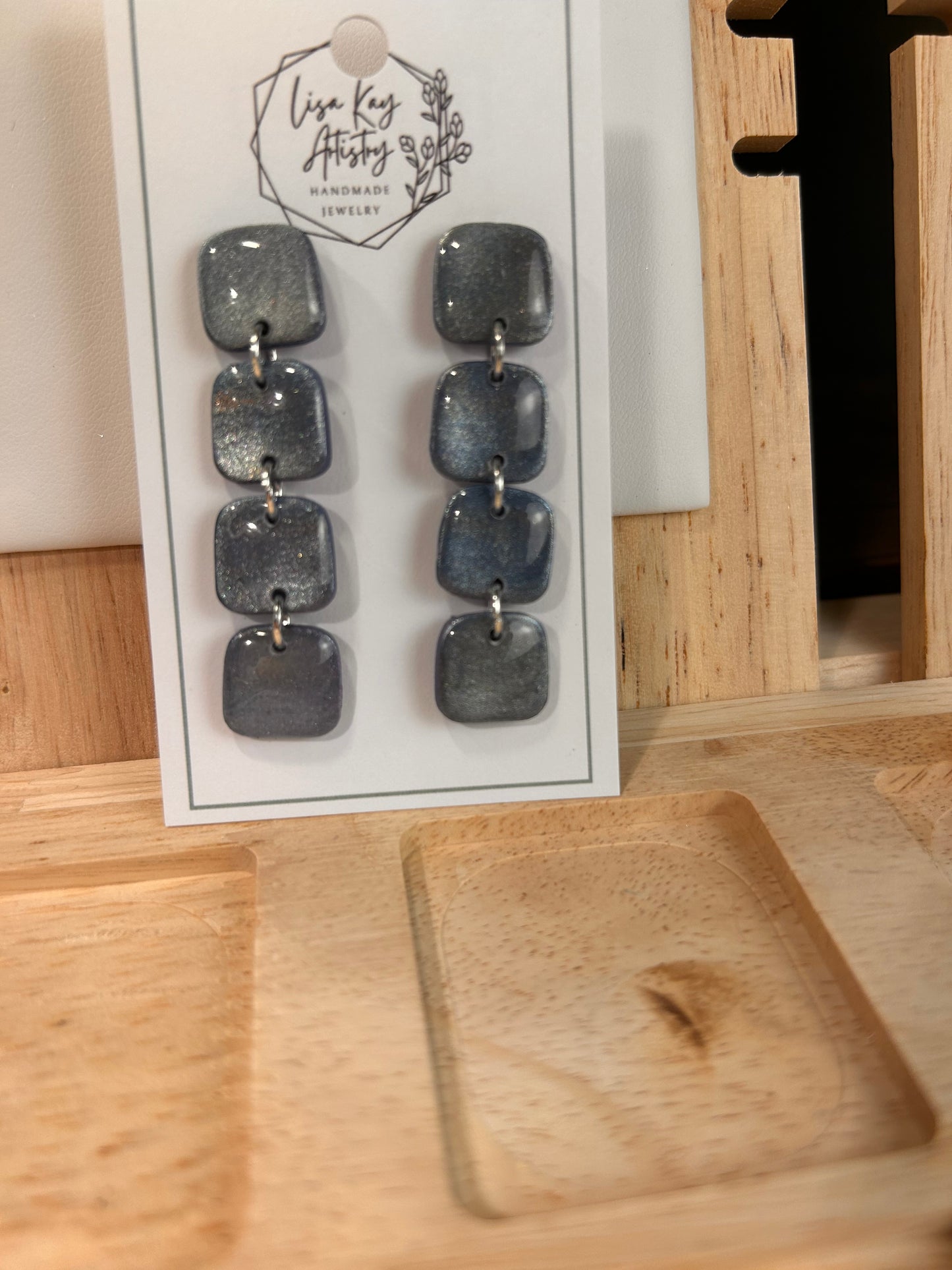 Northern Lights Steel Blue Small Rounded Square Dangles