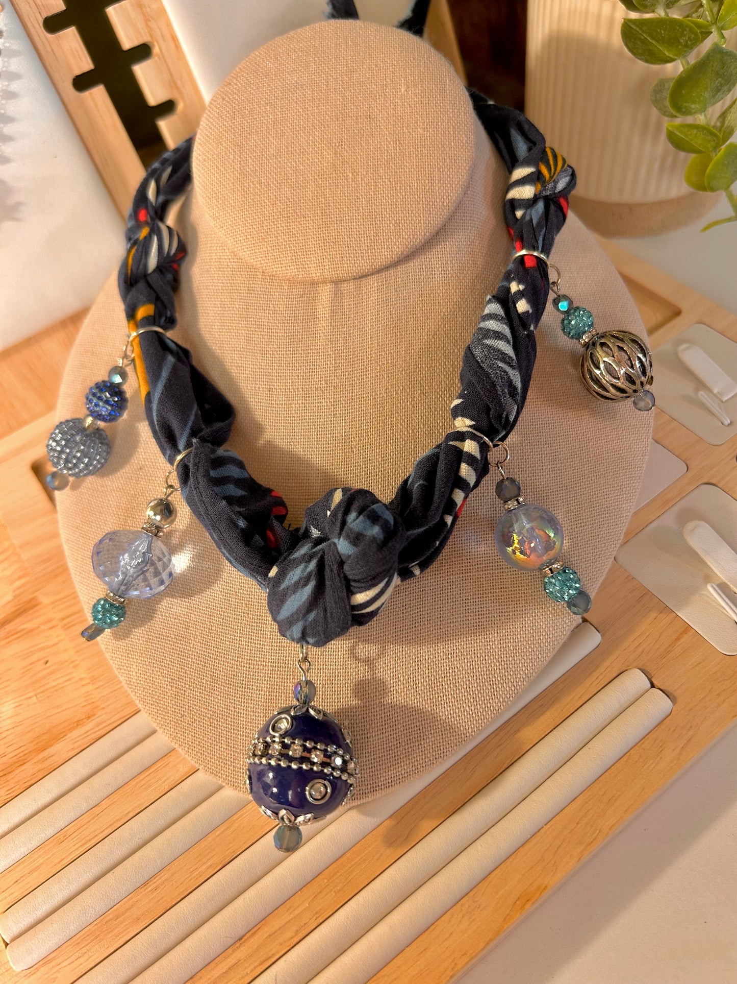 Blue tatement Bead Bandana Necklace