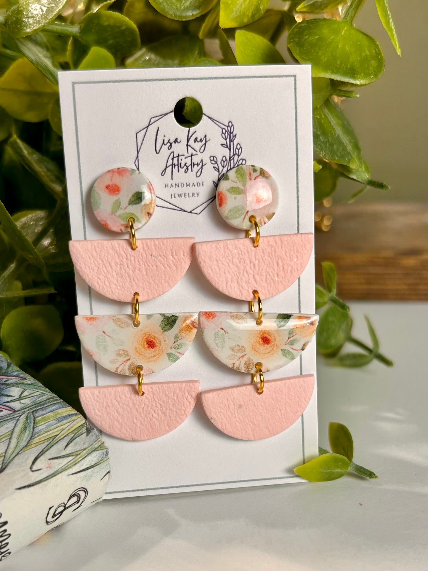 Buttercream and Pink Half circle 4 Piece Dangle