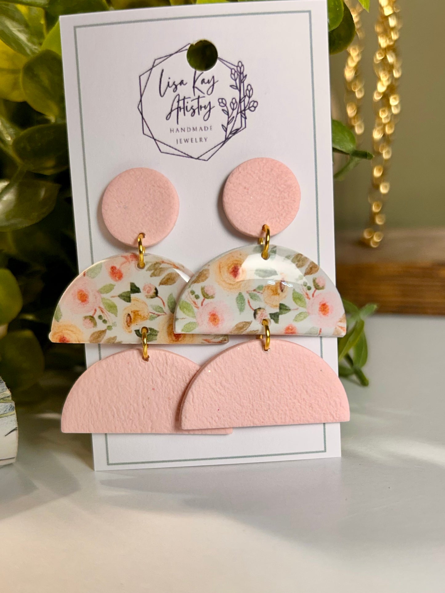 Buttercream and Pink Statement Large Half Circle Dangle