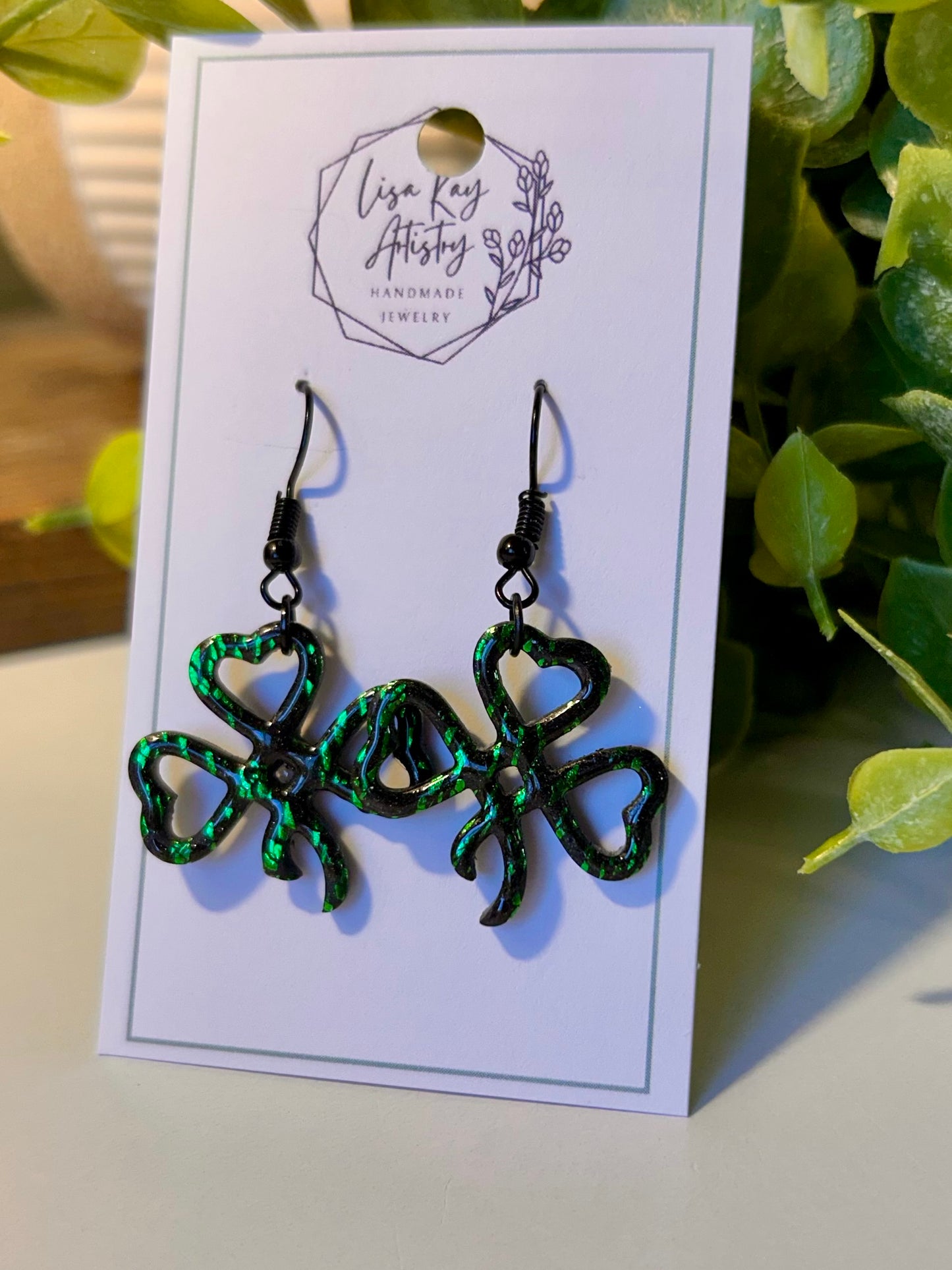 Black and Green Foil Shamrocks dangles