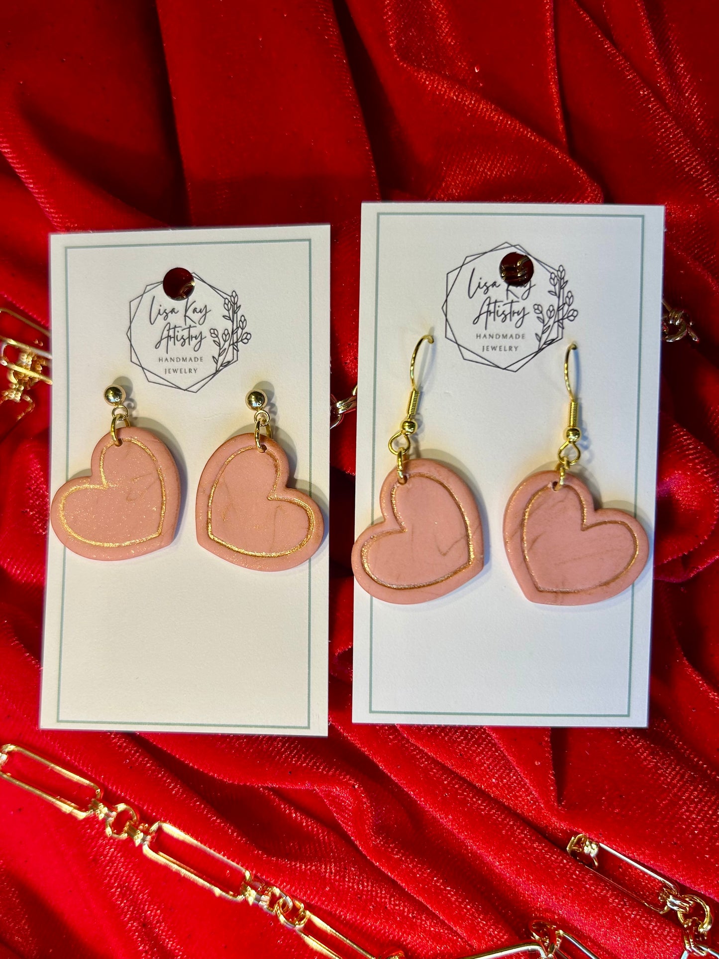 Valentine Soft Pink & Gold Hearts Ball Studs