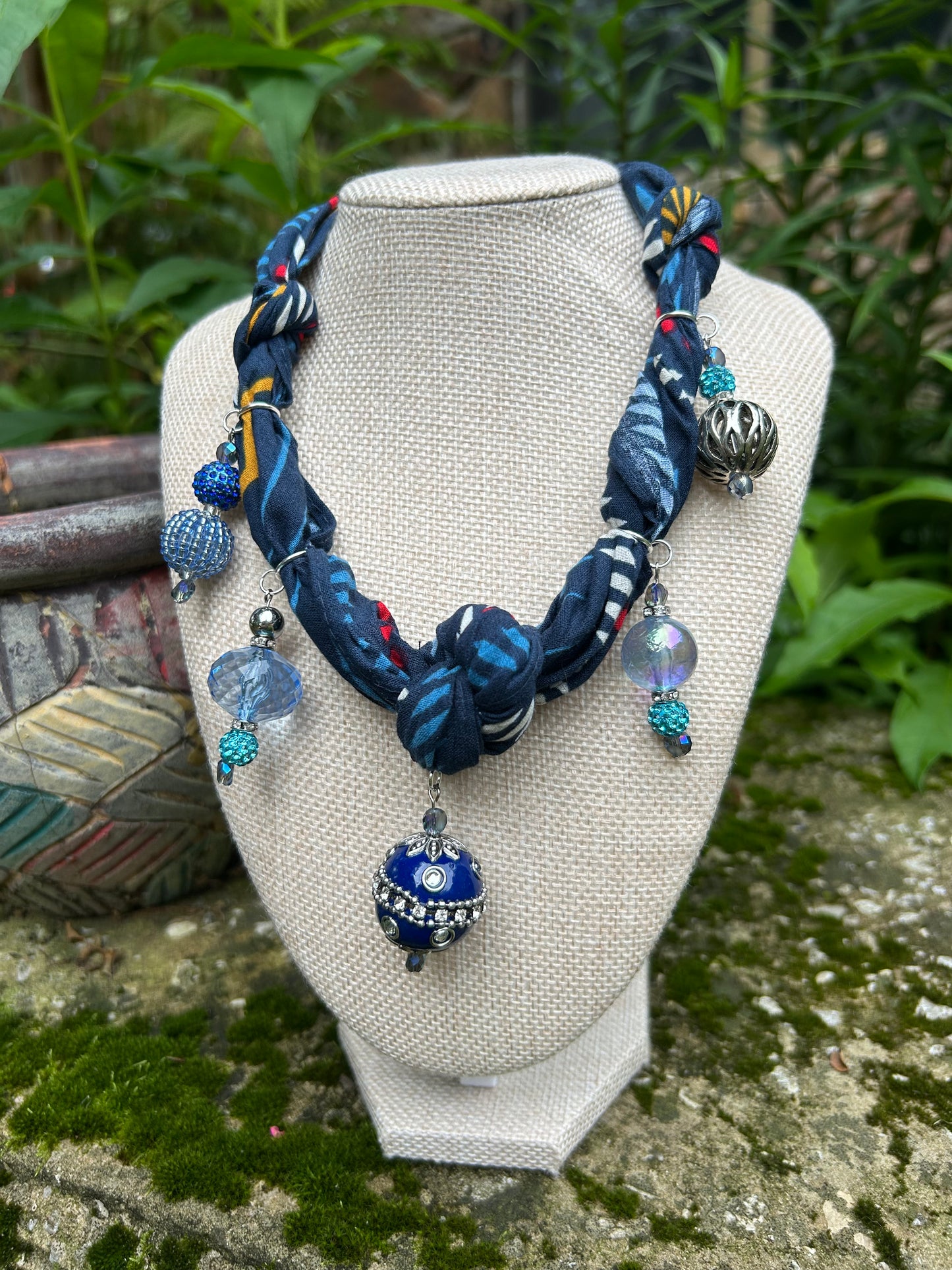Blue Bead Bandana Necklace