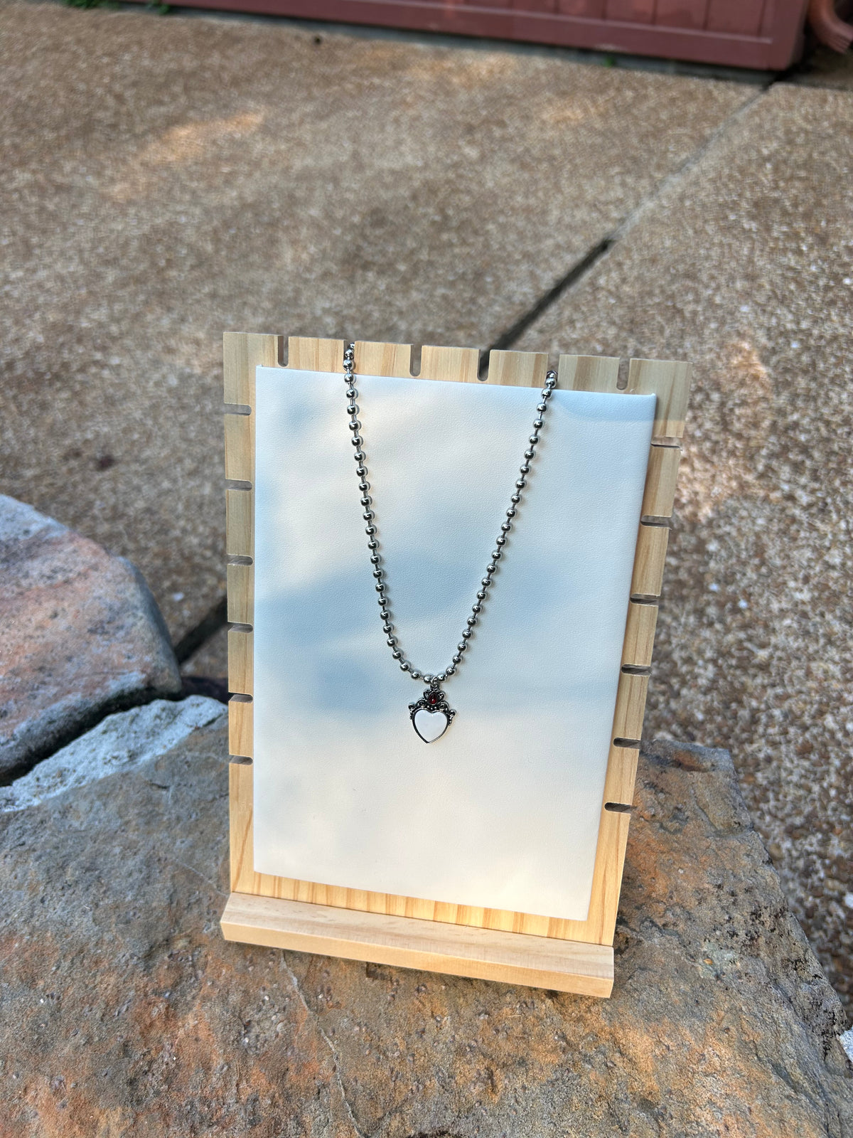 White Enamel Heart Charm Necklace- ready to wear