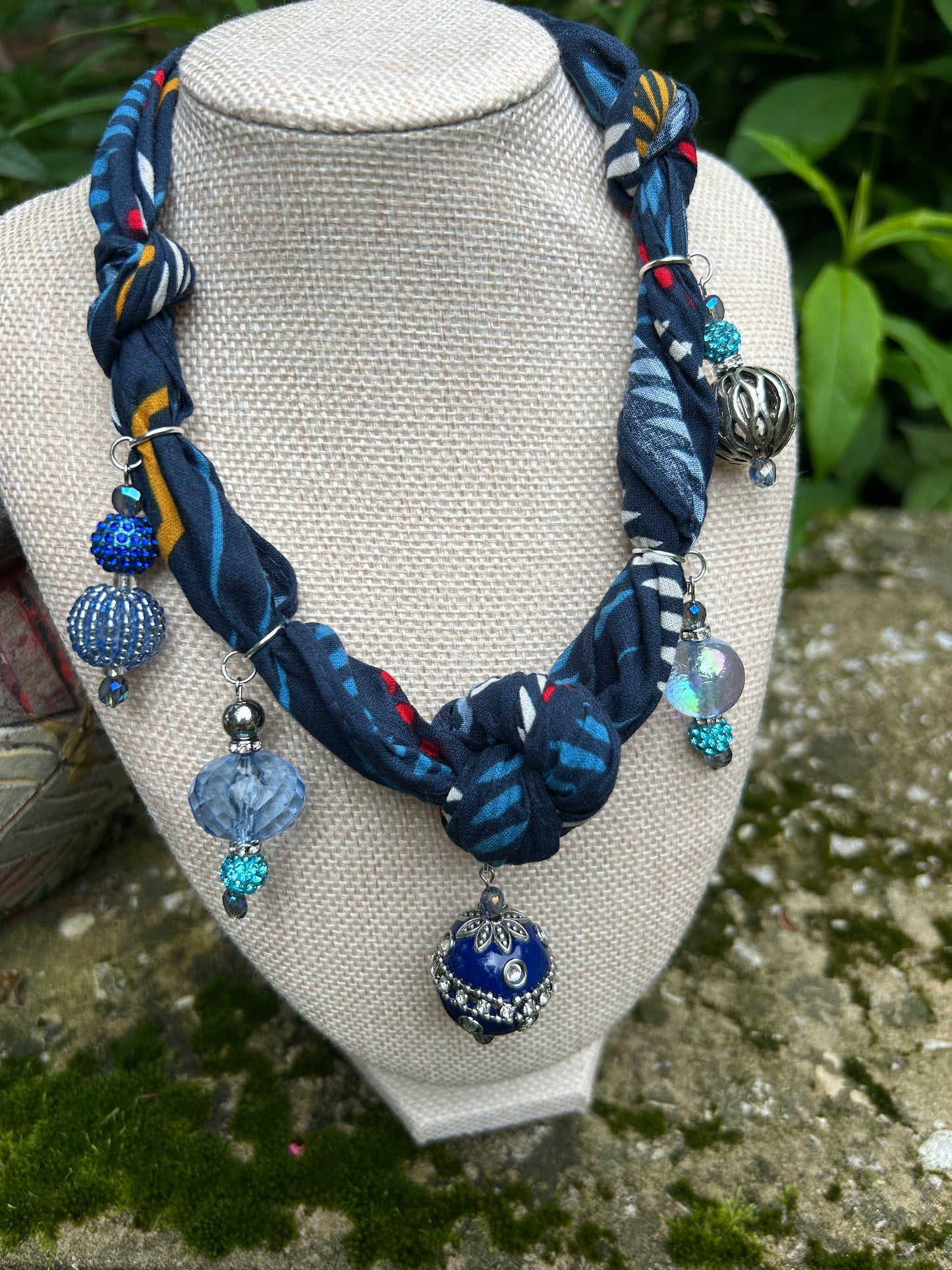 Blue Bead Bandana Necklace