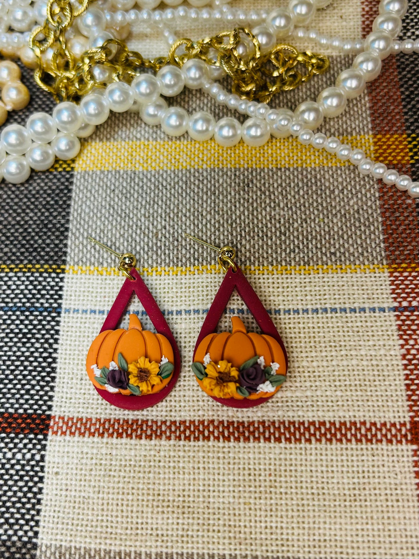 Floral pumpkin Maroon Dangle