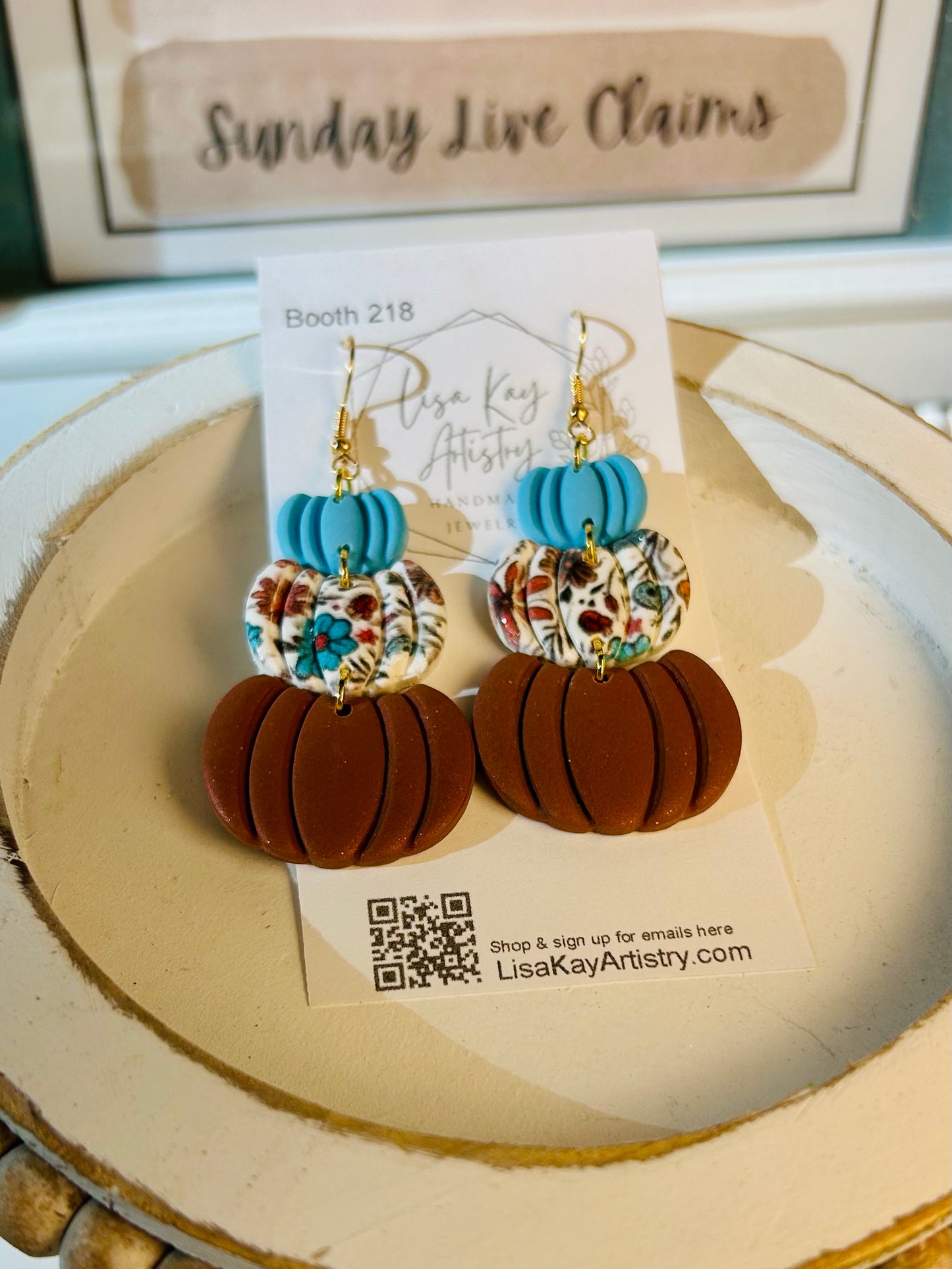 Teal Floral Pumpkin Stack