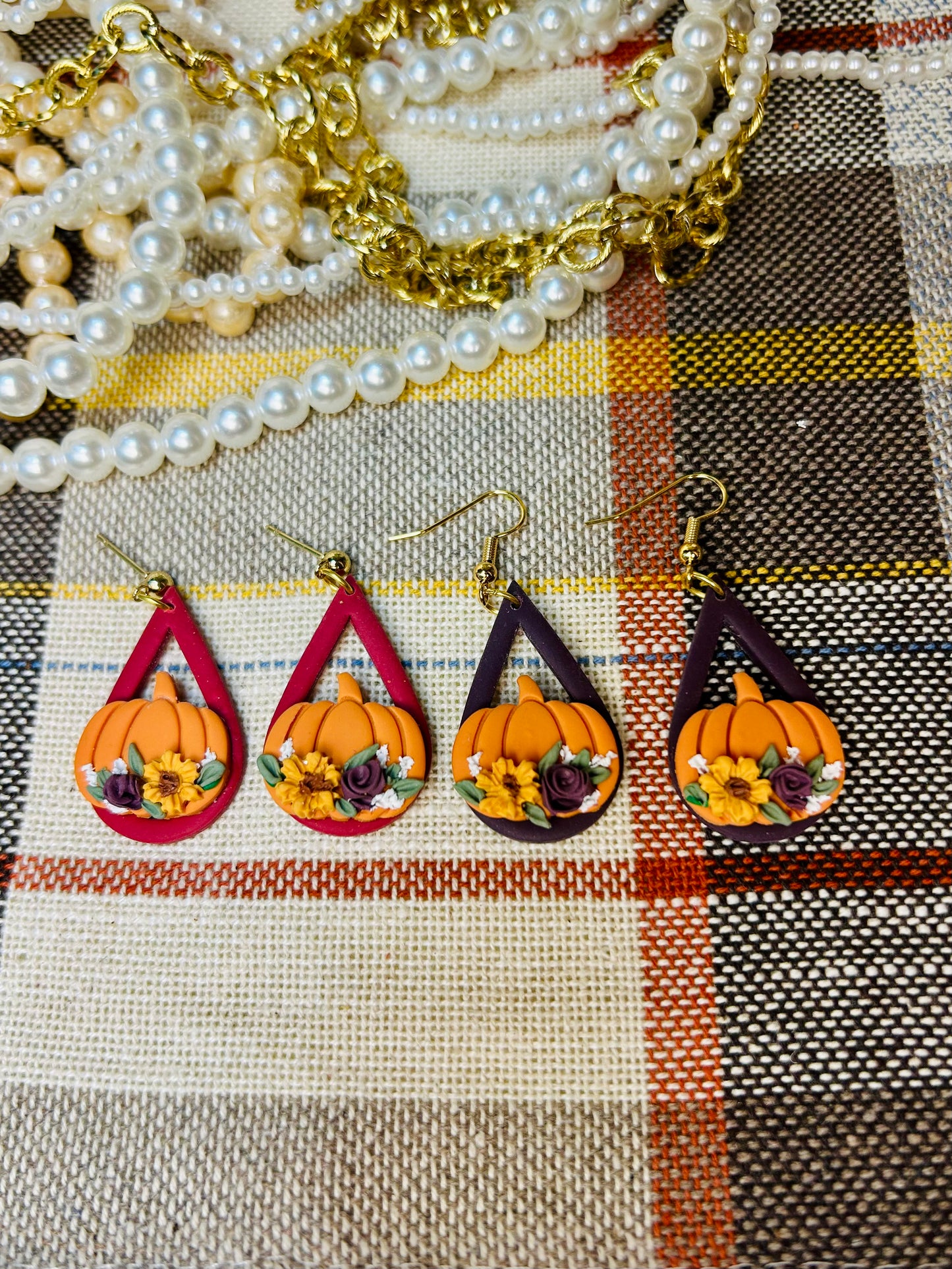Floral pumpkin Maroon Dangle