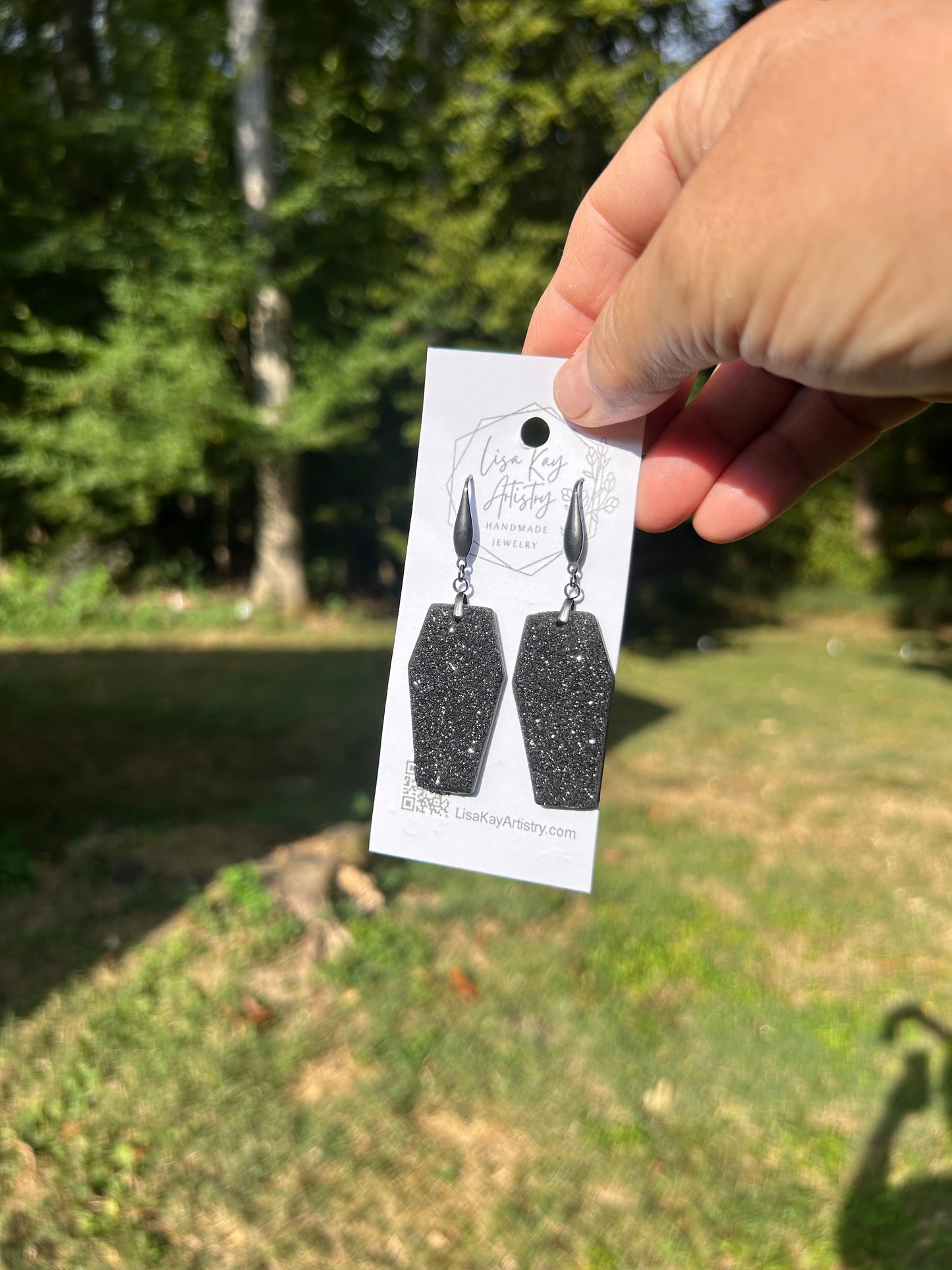 Black Glitter Coffin Dangle