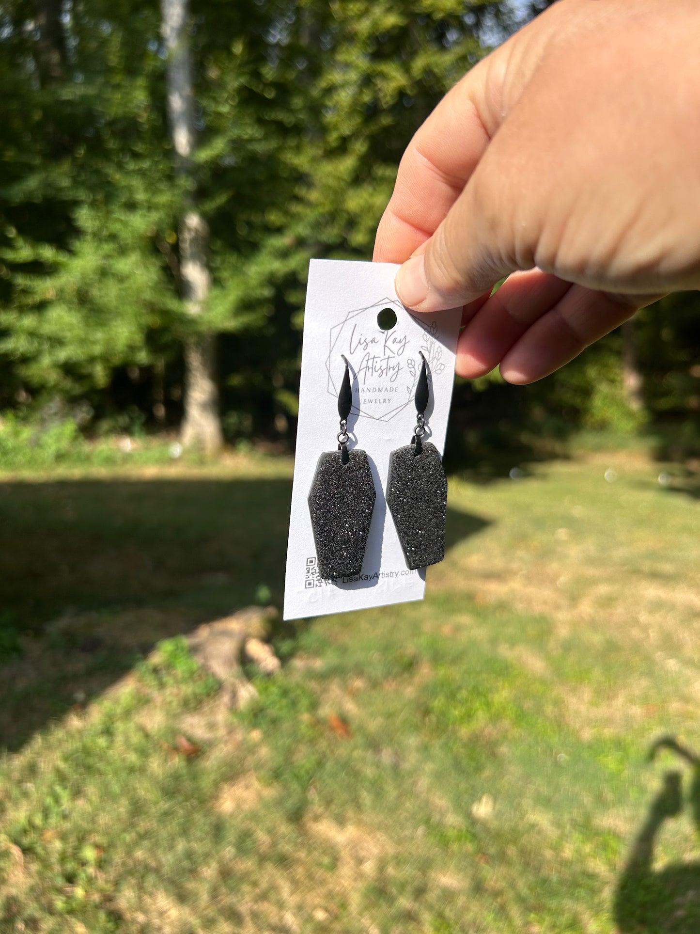 Black Glitter Coffin Dangle