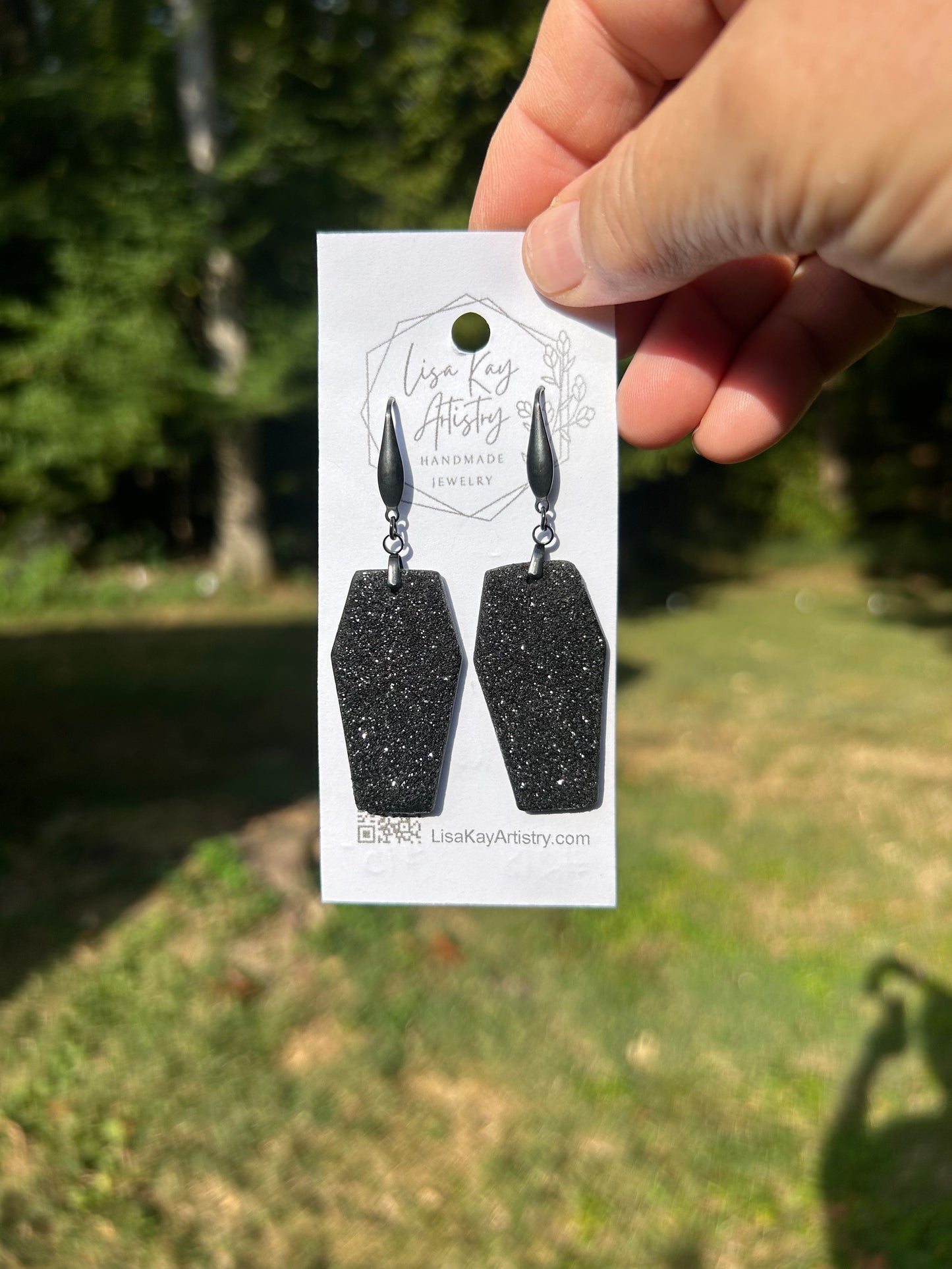 Black Glitter Coffin Dangle