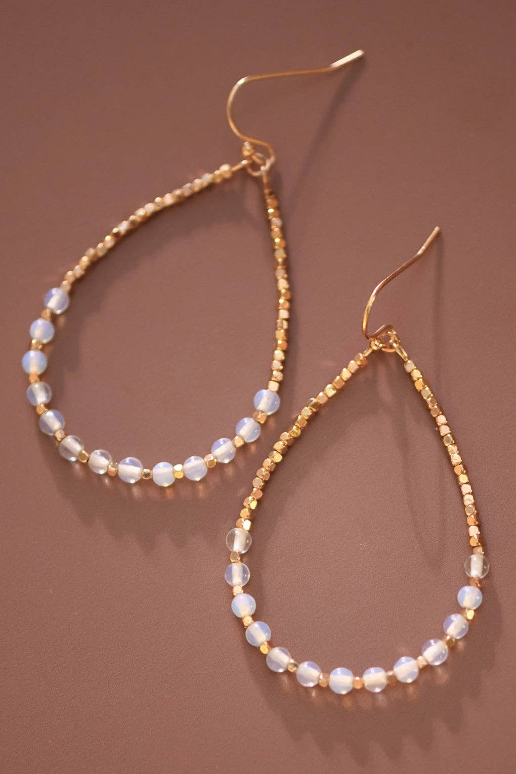 Opal Stone Beaded Teardrop Wire Earrings - 7275
