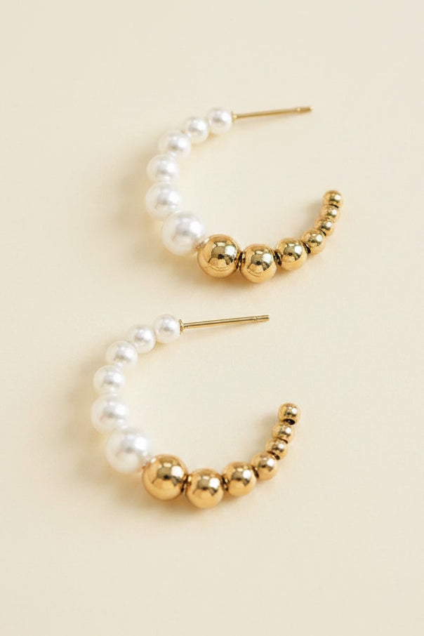 Pearl Earrings in 18k Gold Plate, Tarnish Resistant