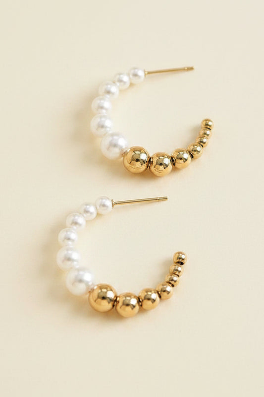 Pearl Earrings in 18k Gold Plate, Tarnish Resistant