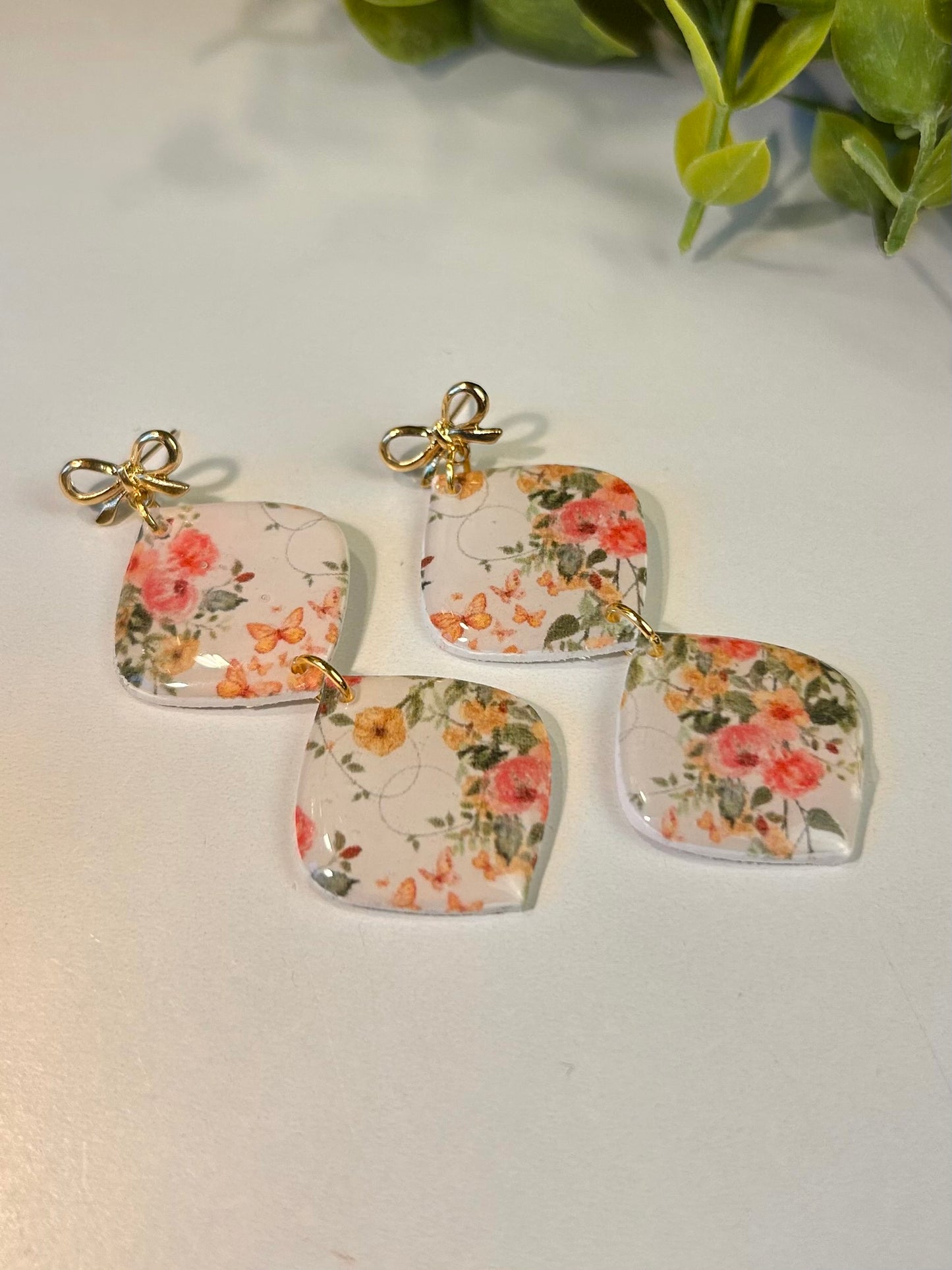 Floral Double Diamond Dangle