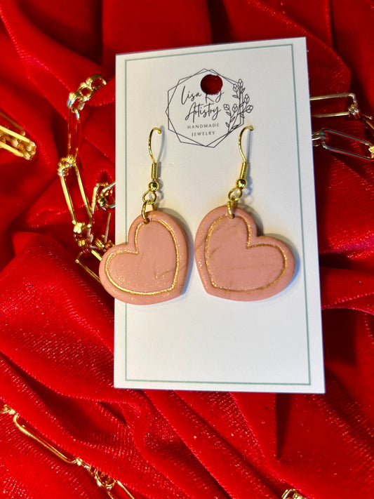 Valentine Soft Pink & Gold Hearts 14k gold hooks