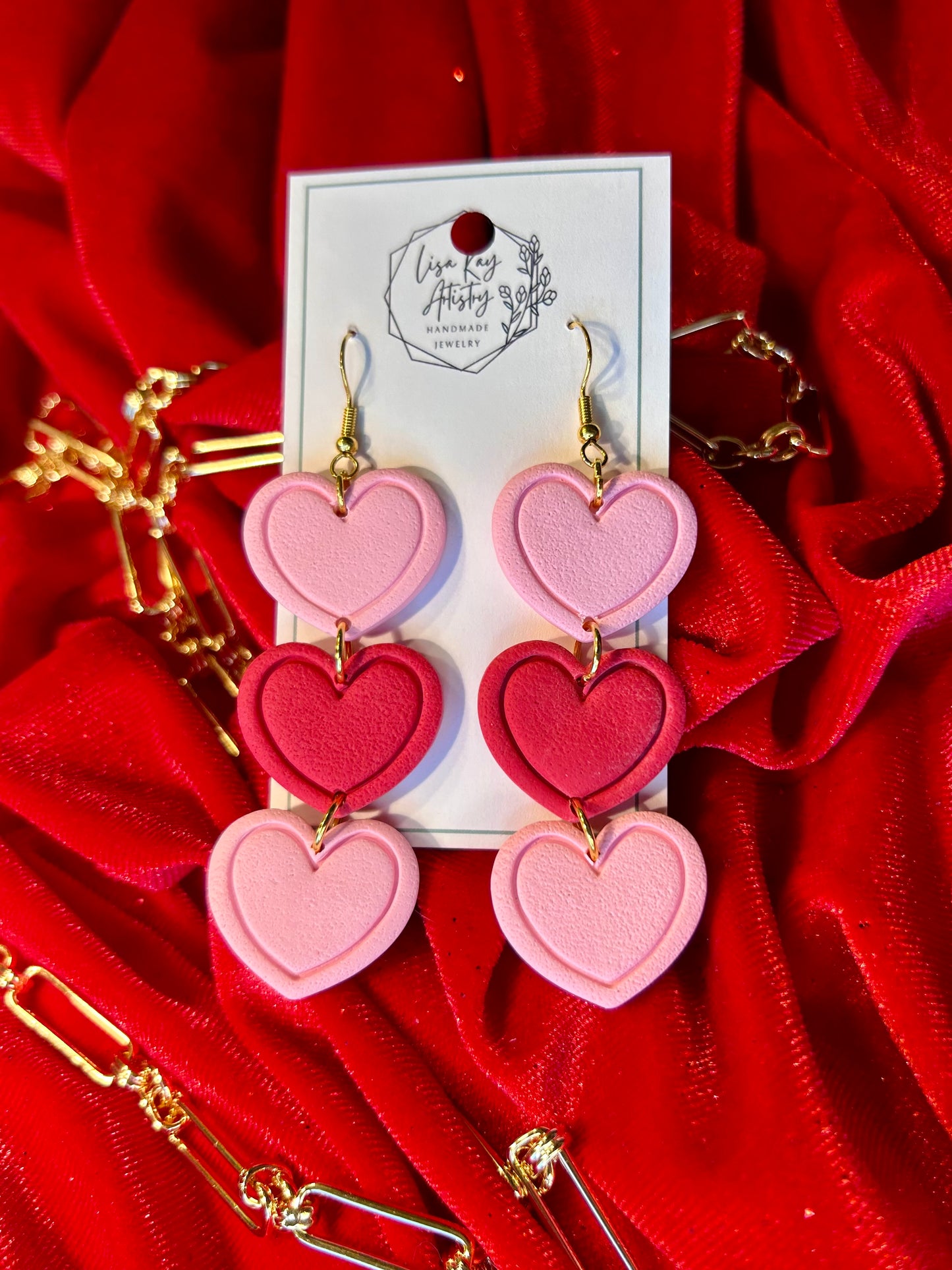 Valentine Pink and Red 3 Stack Heart Dangle