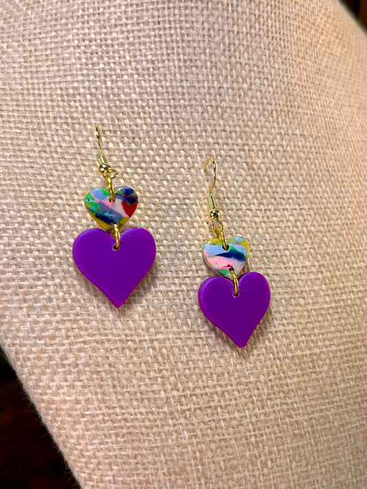 Purple Double Heart Dangles