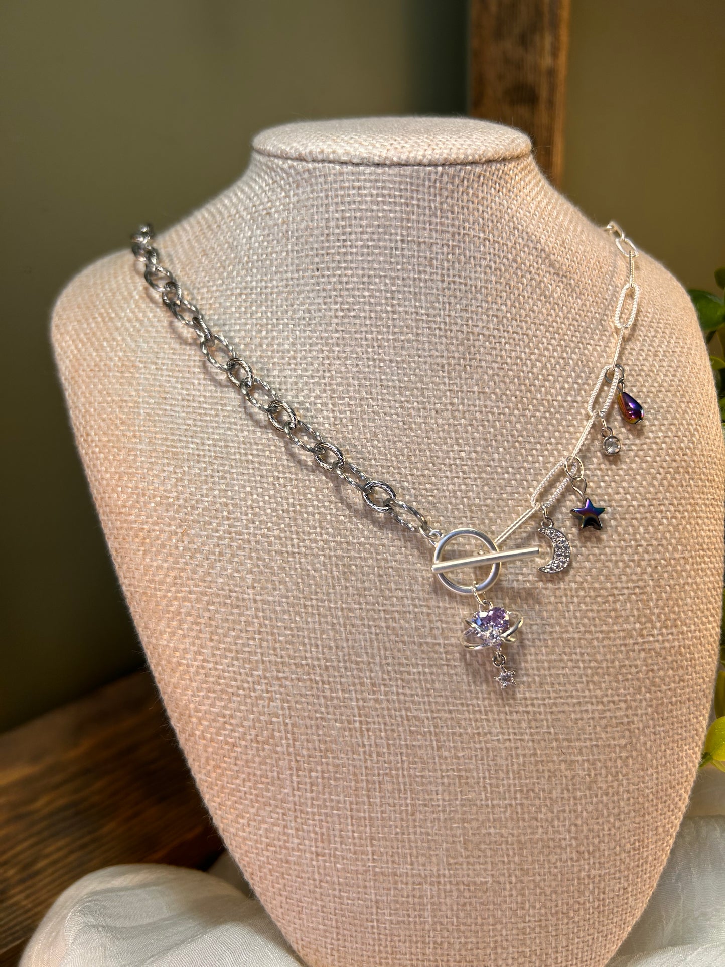 Necklace Mixed Chain Stainless Steel with Toggle Clasp 5 Charms