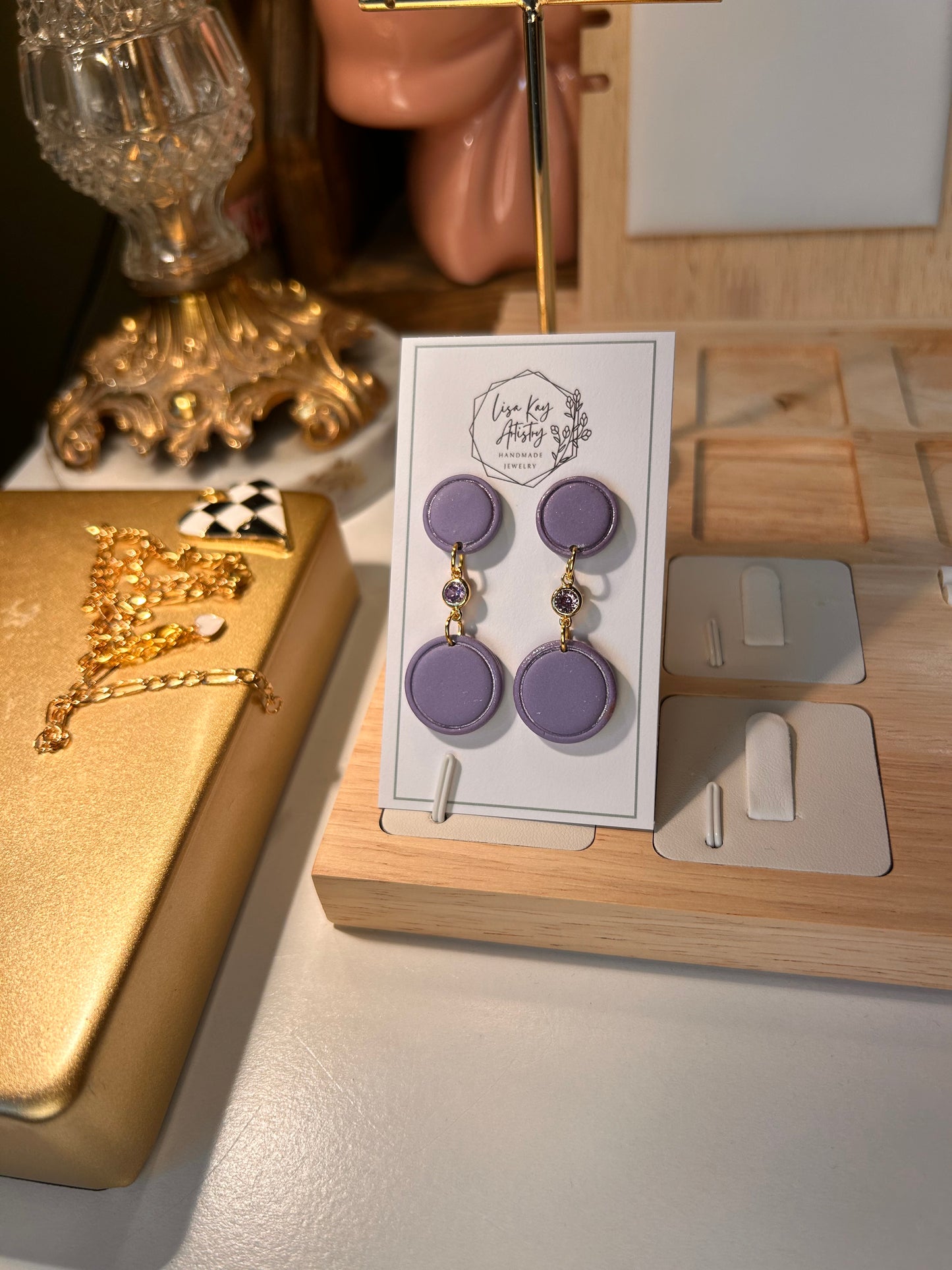 Small Lavender Round Dangles with Amethyst Color Gem