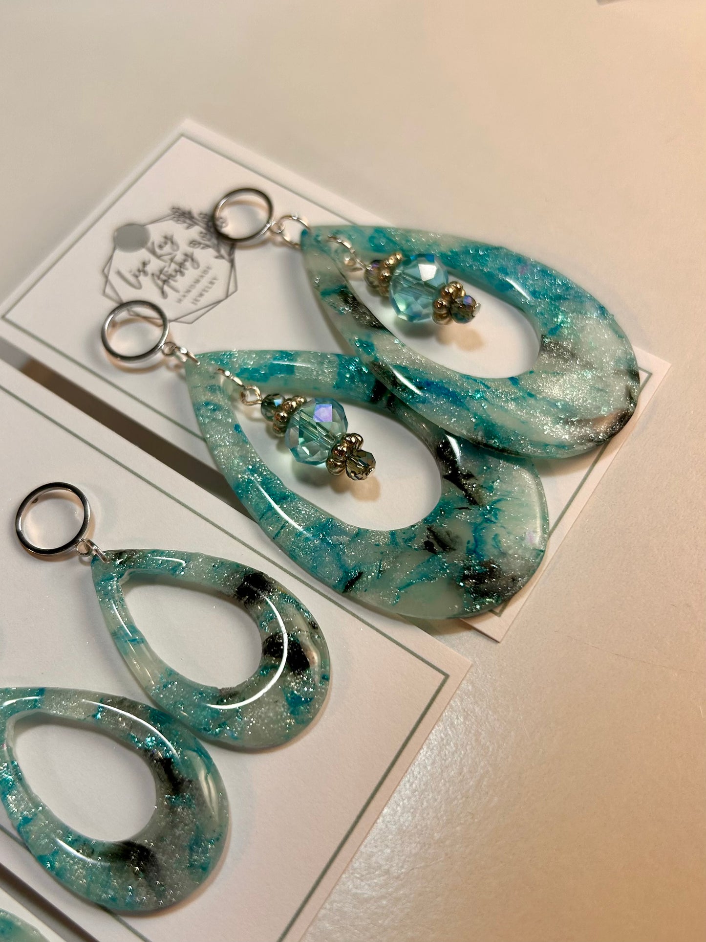 Northern Lights Tear Drop Large in Teal Blue Aqua Black Statement