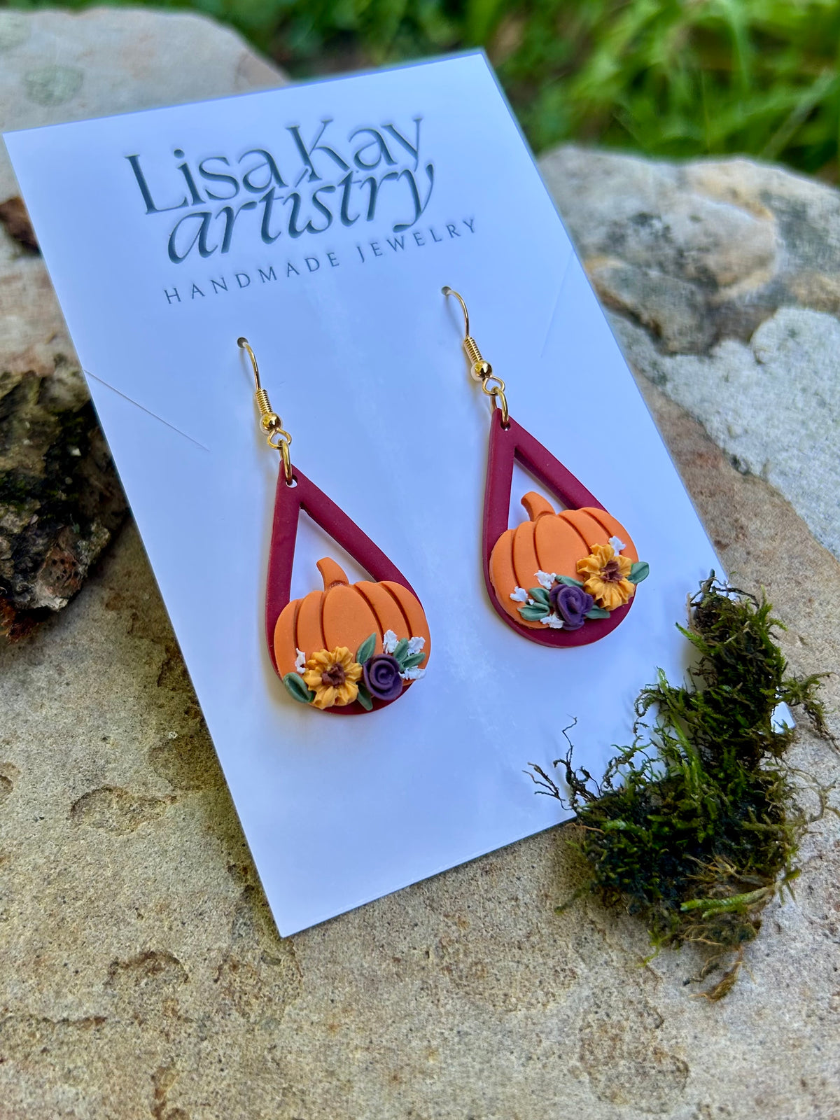 Cranberry and Orange Pumpkin Dangle Earrings