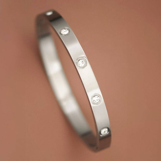 Cubic Zirconia and Stainless Steel Tarnish Resistant Bangle - 7037