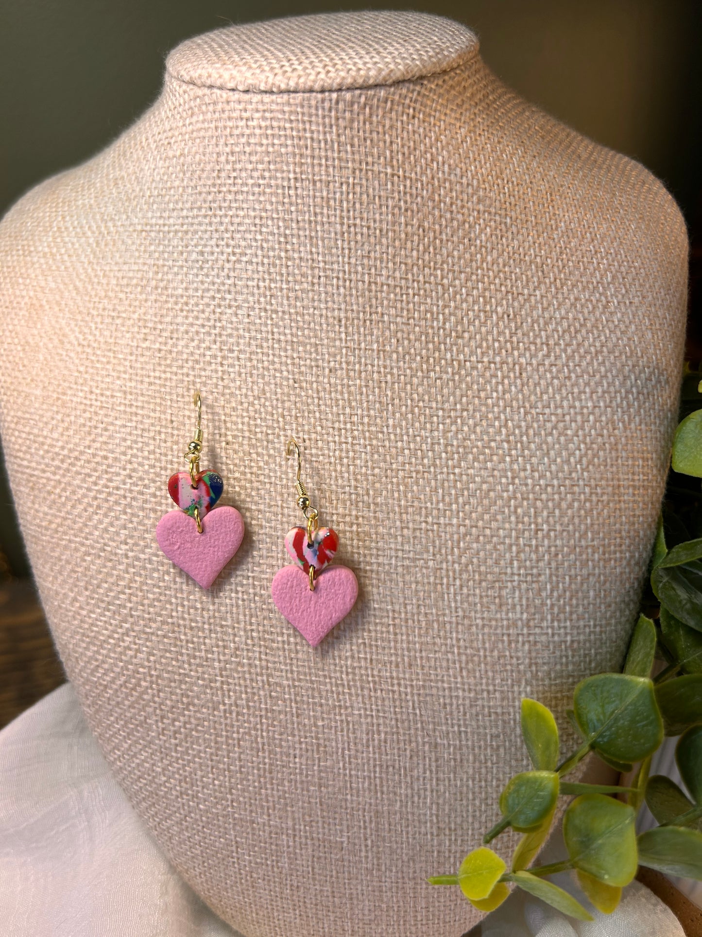 Pink Double Heart Dangles