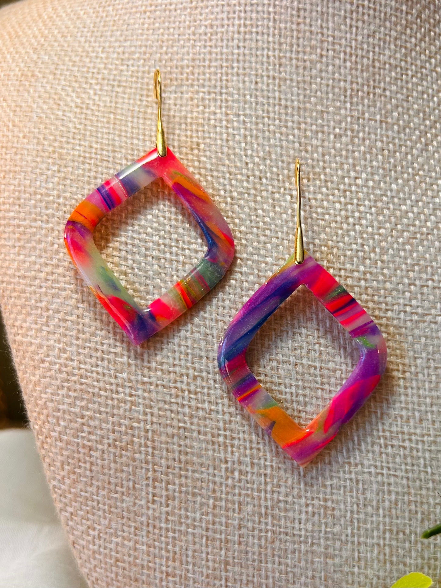 Rainbow Open Diamond Statement Dangle Earrings One of a Kind