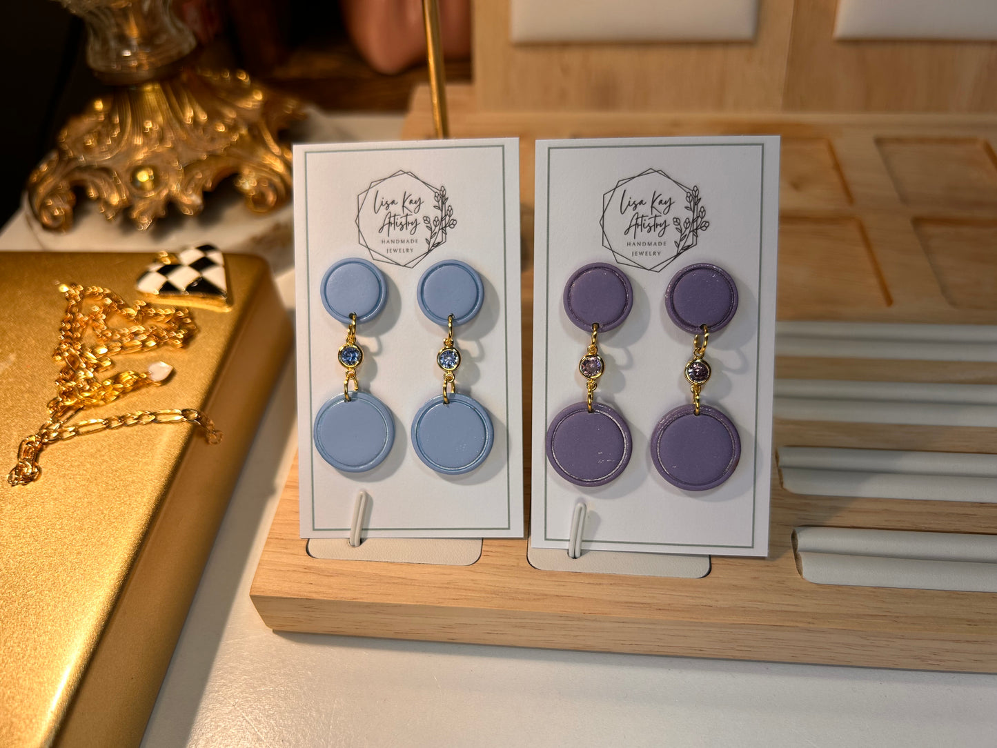 Small Lavender Round Dangles with Amethyst Color Gem