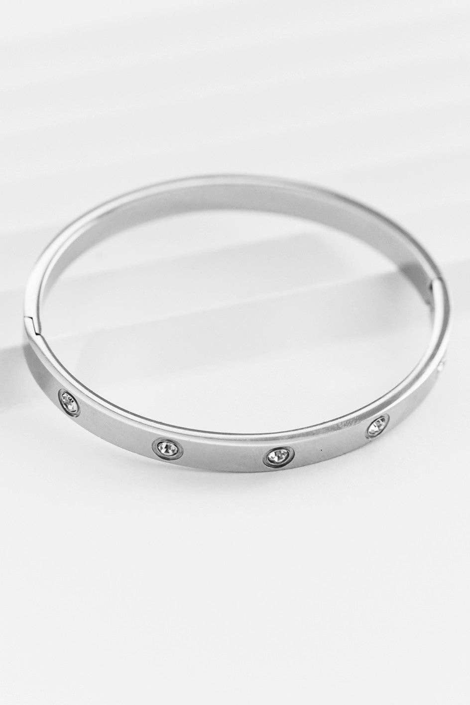 Cubic Zirconia and Stainless Steel Tarnish Resistant Bangle - 7037
