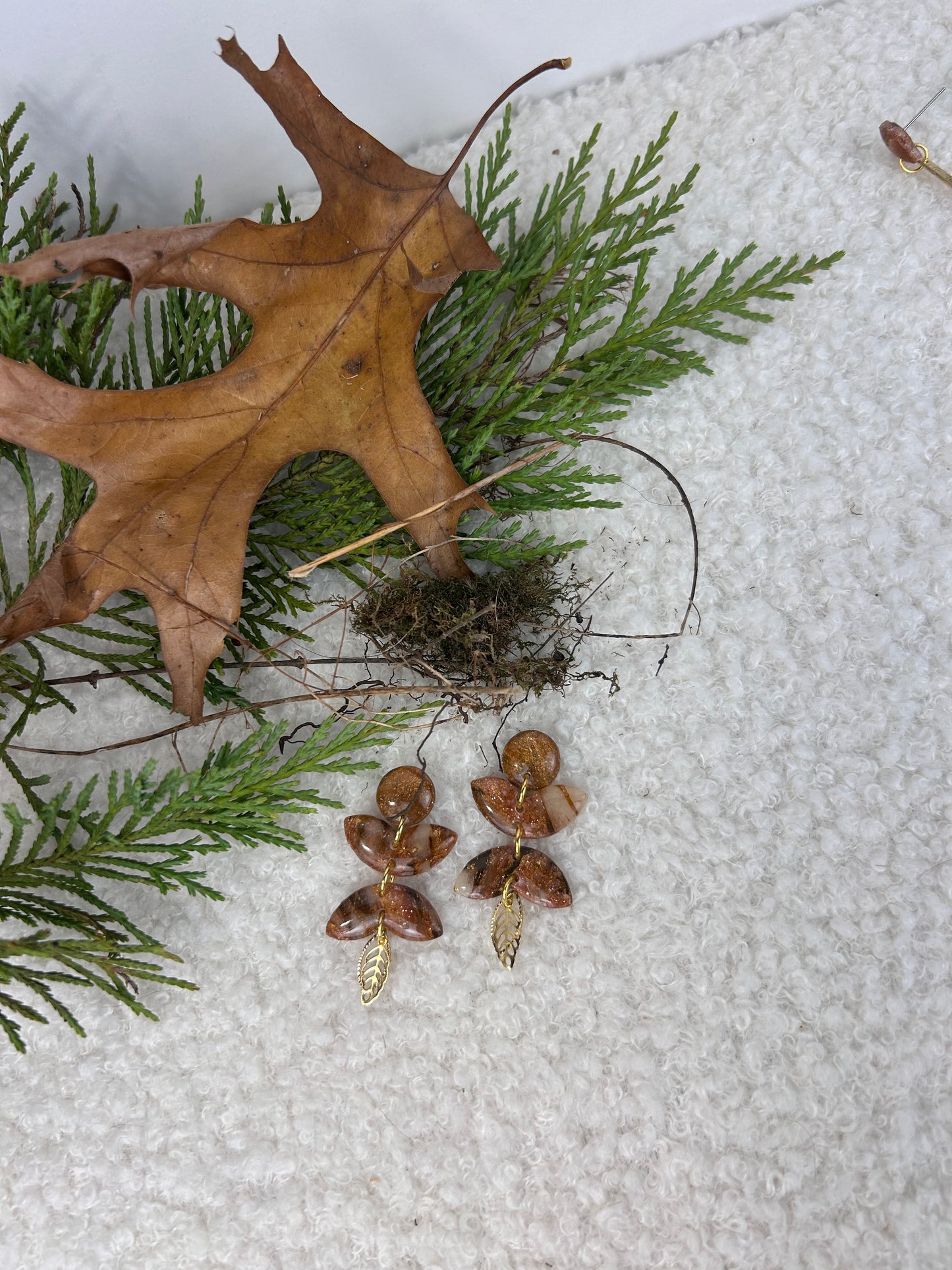 Forest Floor Leaf Stack 1 Dangles Handmade Brown and Gold Earrings