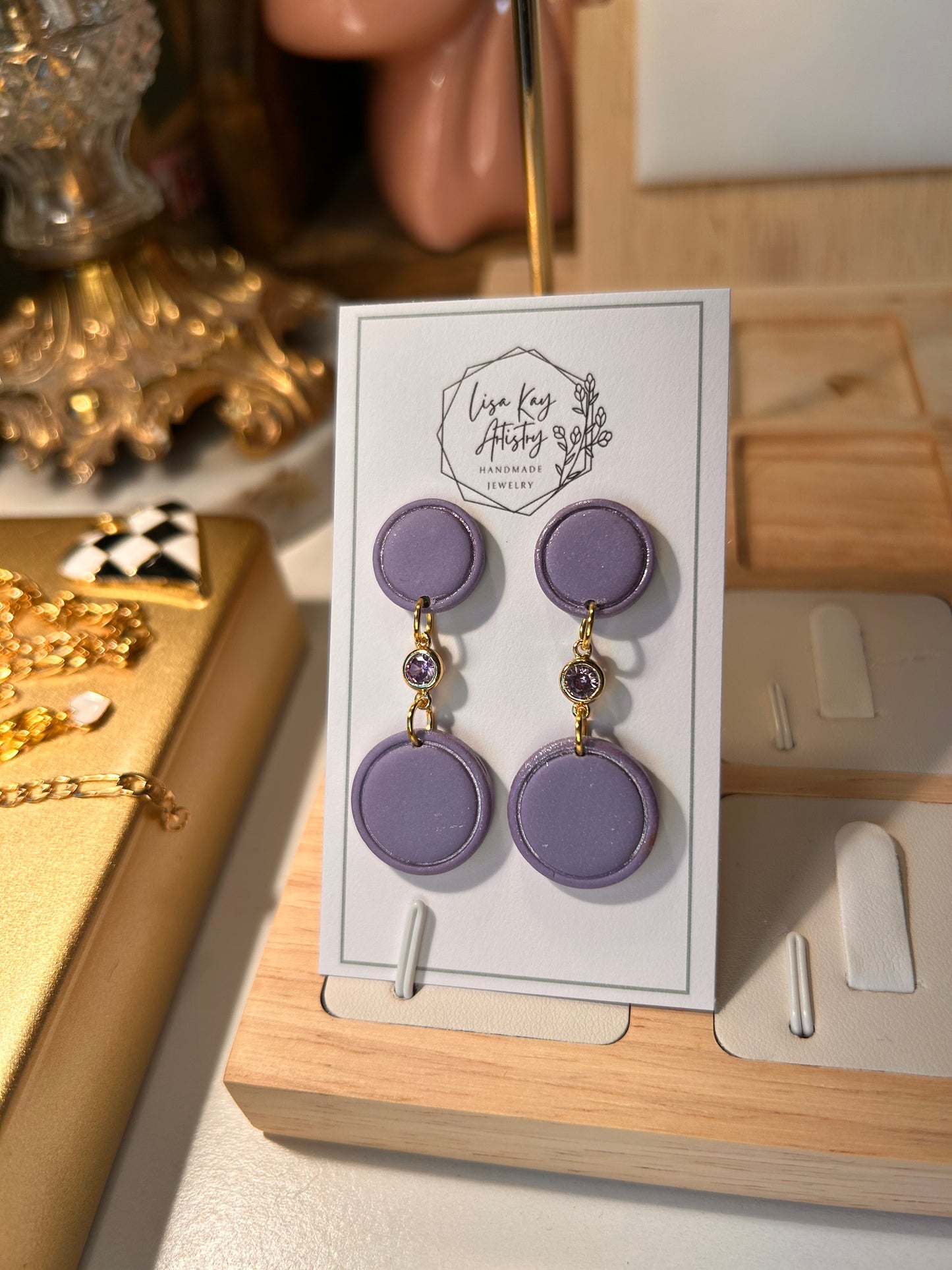Small Lavender Round Dangles with Amethyst Color Gem