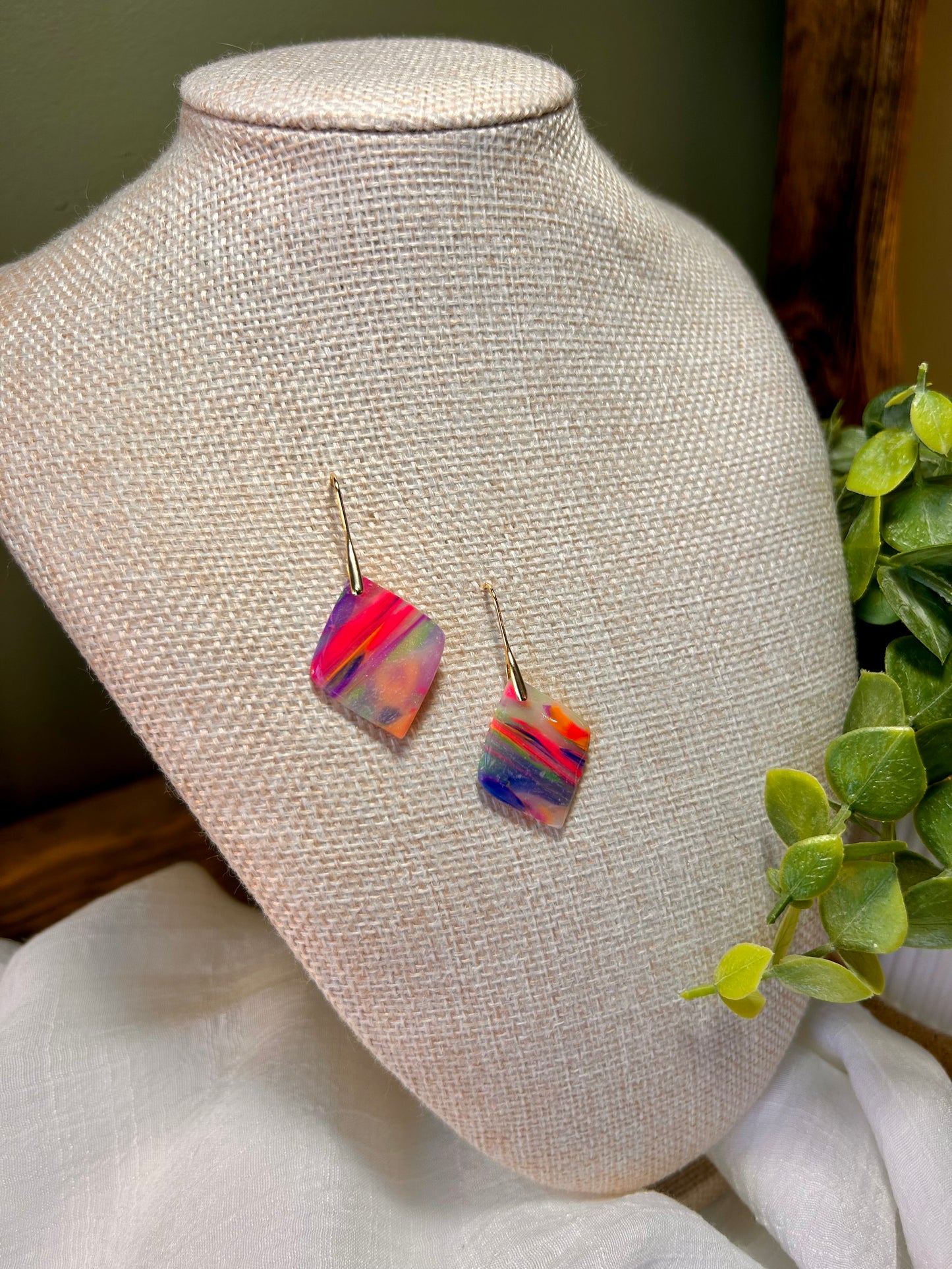 Rainbow small diamond Dangle Earrings One of a Kind