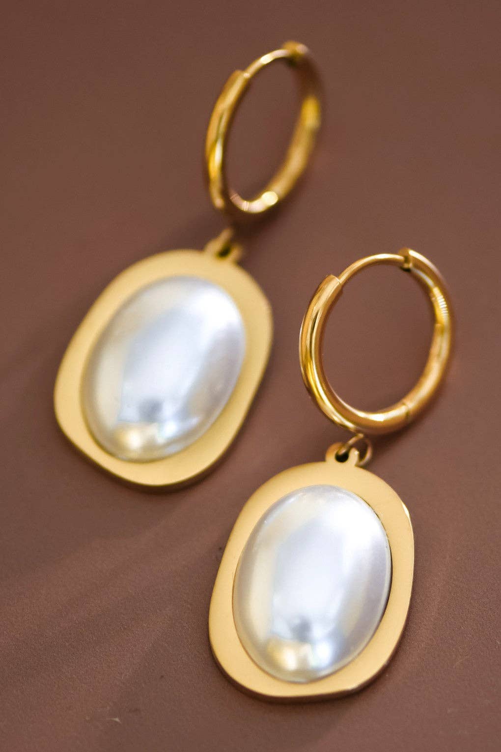 Pearl and 18K Gold Plated Stainless Steel Drop Earrings - 7586