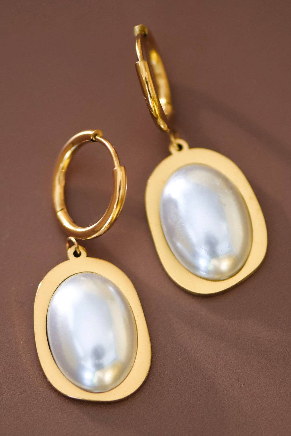 Pearl and 18K Gold Plated Stainless Steel Drop Earrings - 7586