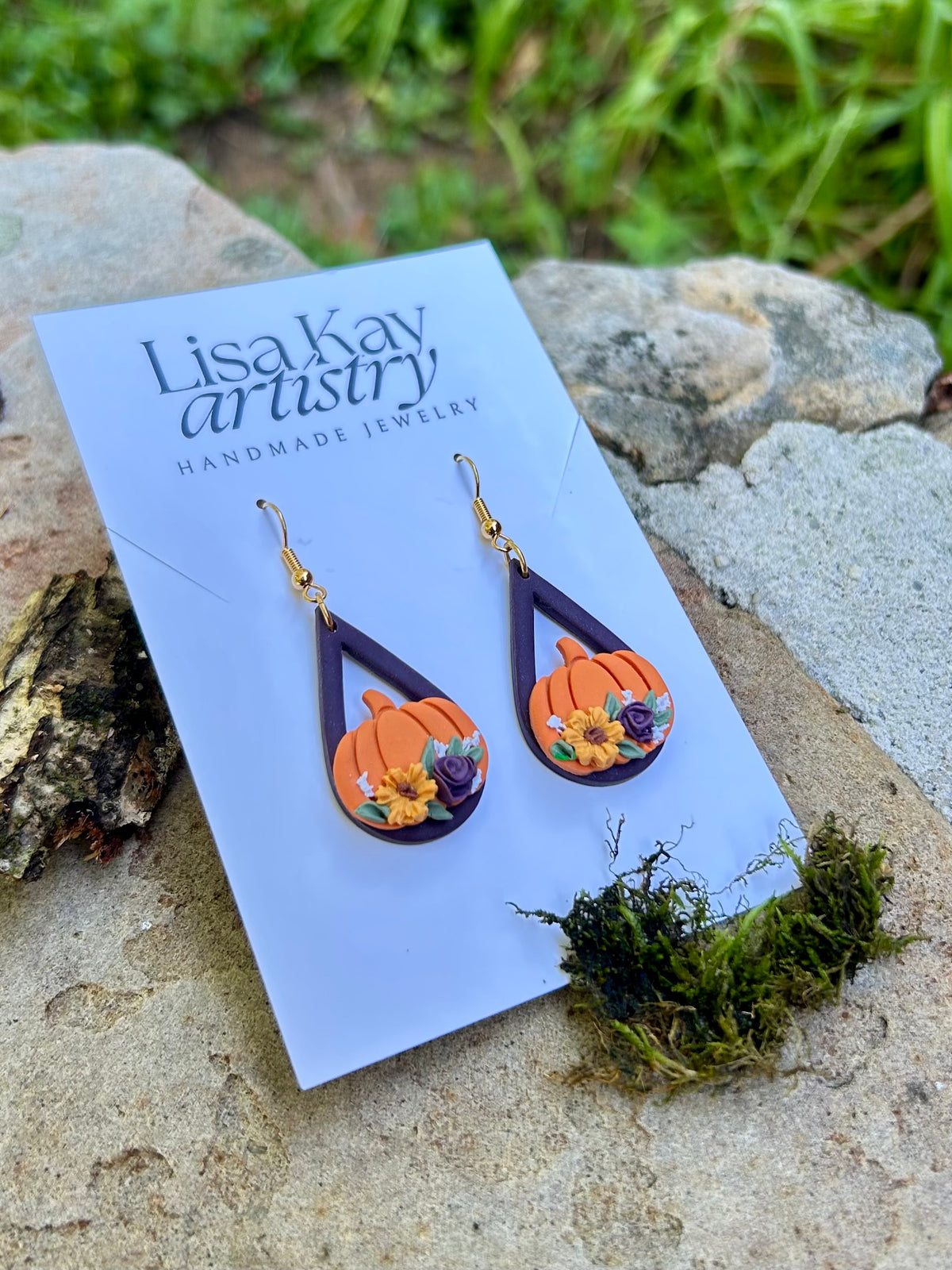 Merlot and Orange Pumpkin Dangle Earrings