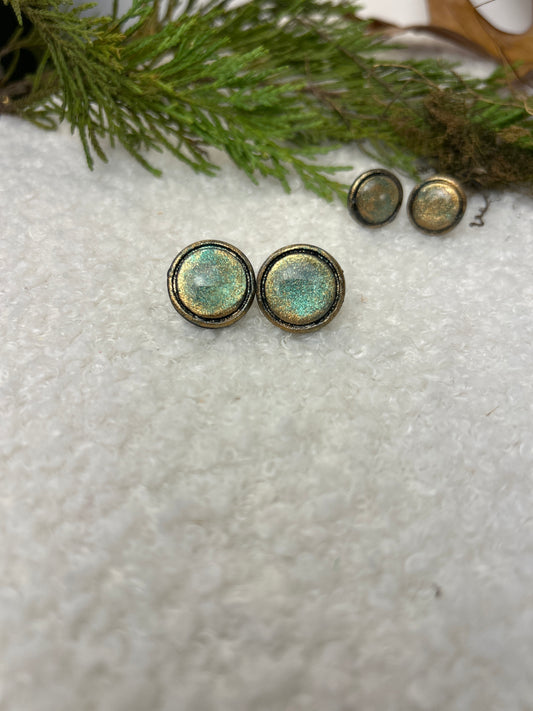 Button Studs Green & Gold