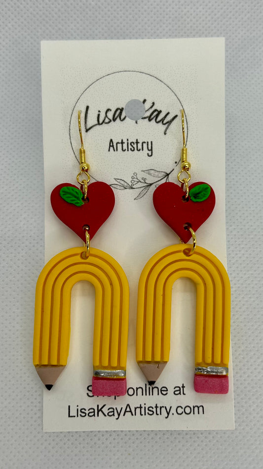 Rainbow Pencil Earrings with Apple Hearts