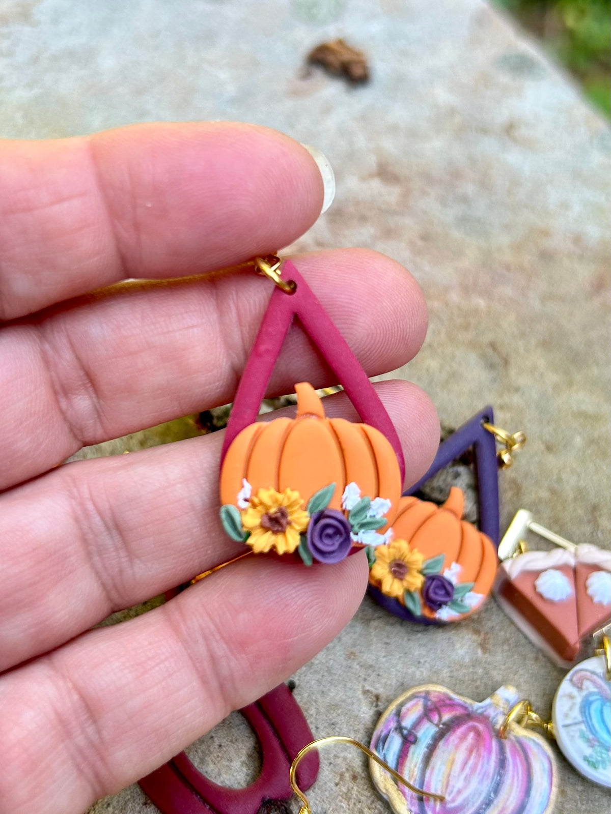 Cranberry and Orange Pumpkin Dangle Earrings
