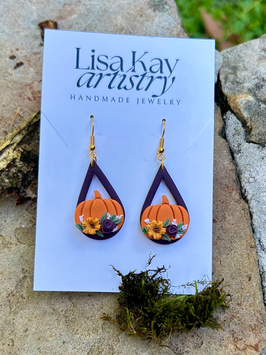 Merlot and Orange Pumpkin Dangle Earrings