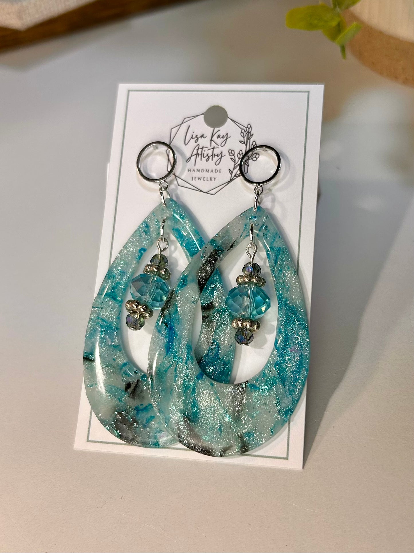 Northern Lights Tear Drop Large in Teal Blue Aqua Black Statement