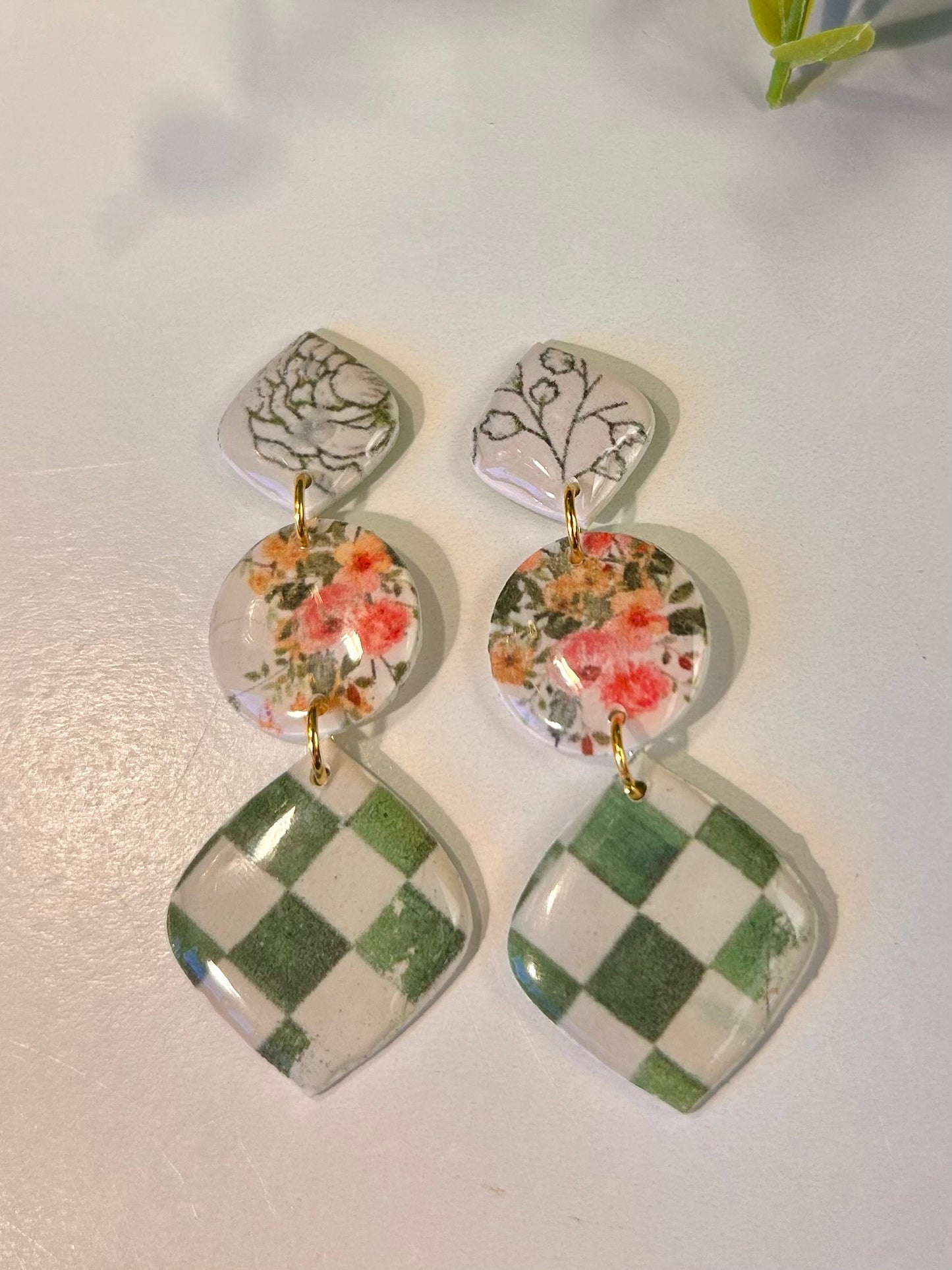 Green Check & Floral 3 Piece Diamond Shapes