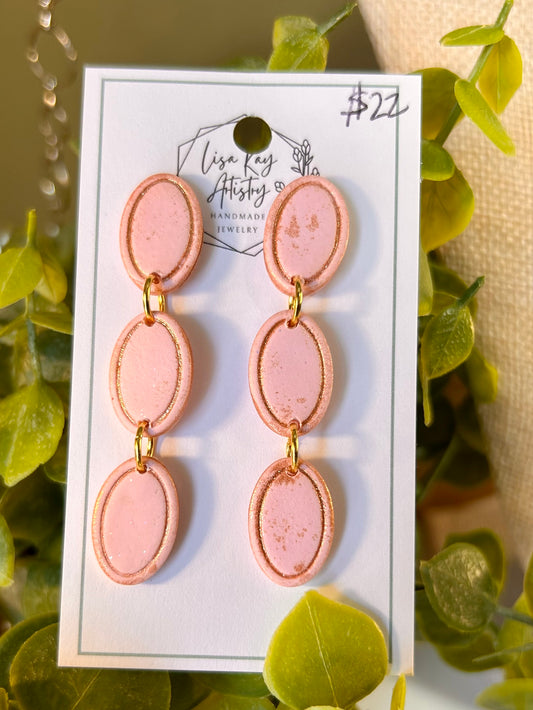 Pink Triple Oval Dangle Earrings | Blush Pink Stud Drop Earrings