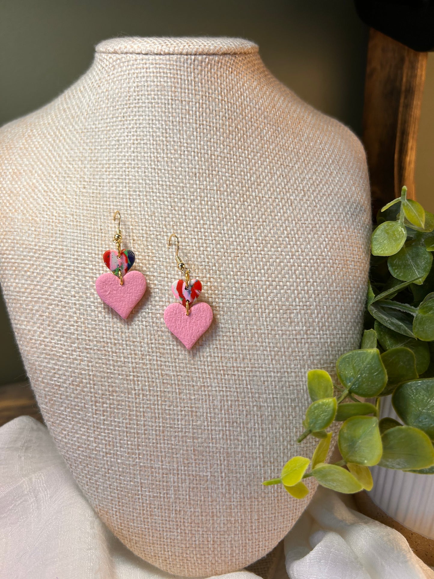 Pink Double Heart Dangles