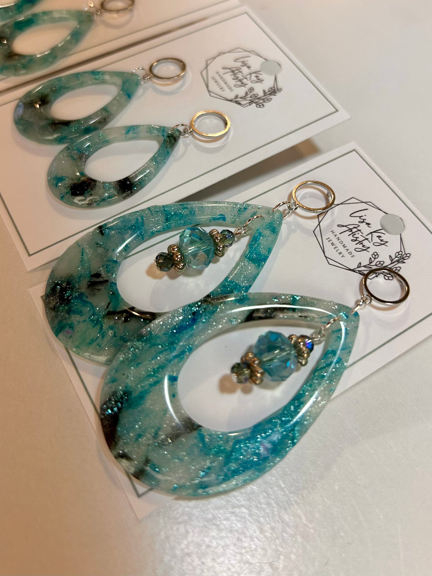 Northern Lights Tear Drop Large in Teal Blue Aqua Black Statement